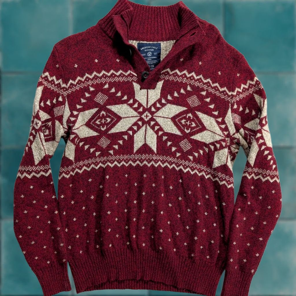 American Eagle Outfitters American Eagle Outfitters Sweater Aztec Fair Isle Red Men's S Pullover 1/4 Zip Knit Casual Vintage No Size US S / EU 44-46 / 1 - 1 Thumbnail