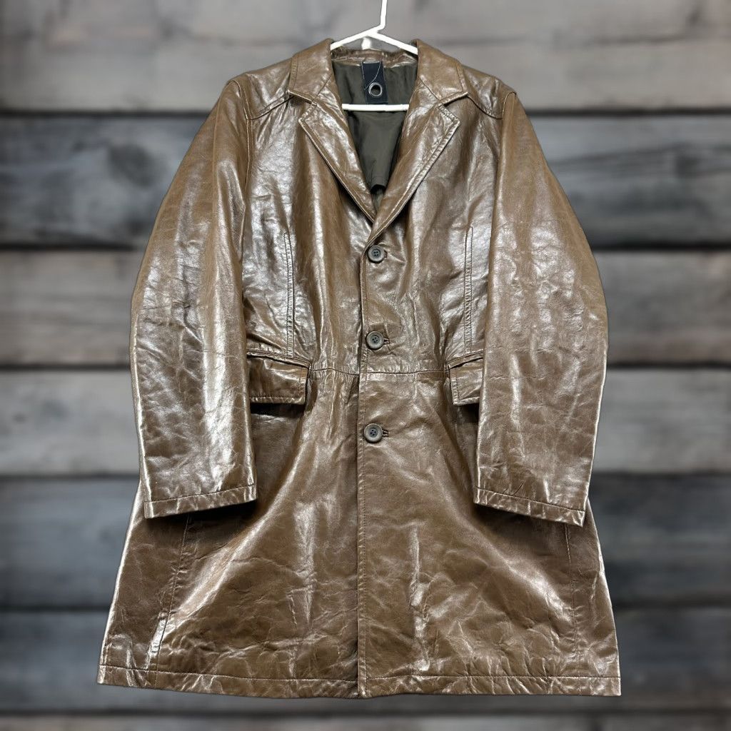 Vintage VINTAGE Compagnia Delle Pelli Coat Mens 40 Brown Overcoat Leather Long Button Jacket Casual Winter 40 Mens Brown Regular Vintage Size US XXS / EU 40 - 1 Thumbnail