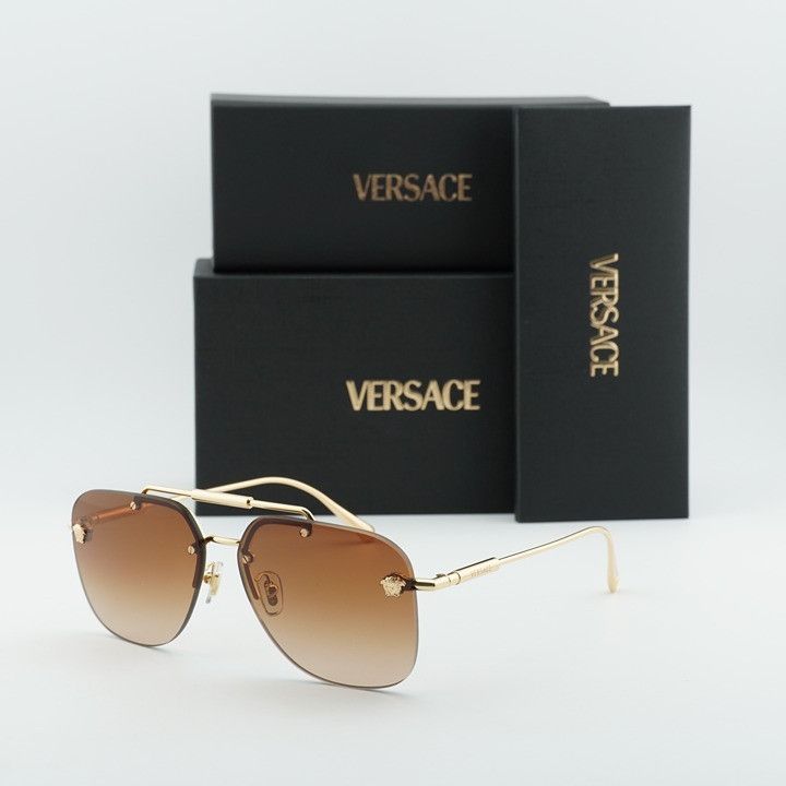 Versace Versace VE2296 100213 Sunglasses Gold Aviator Frame, Brown G Size ONE SIZE - 11 Thumbnail