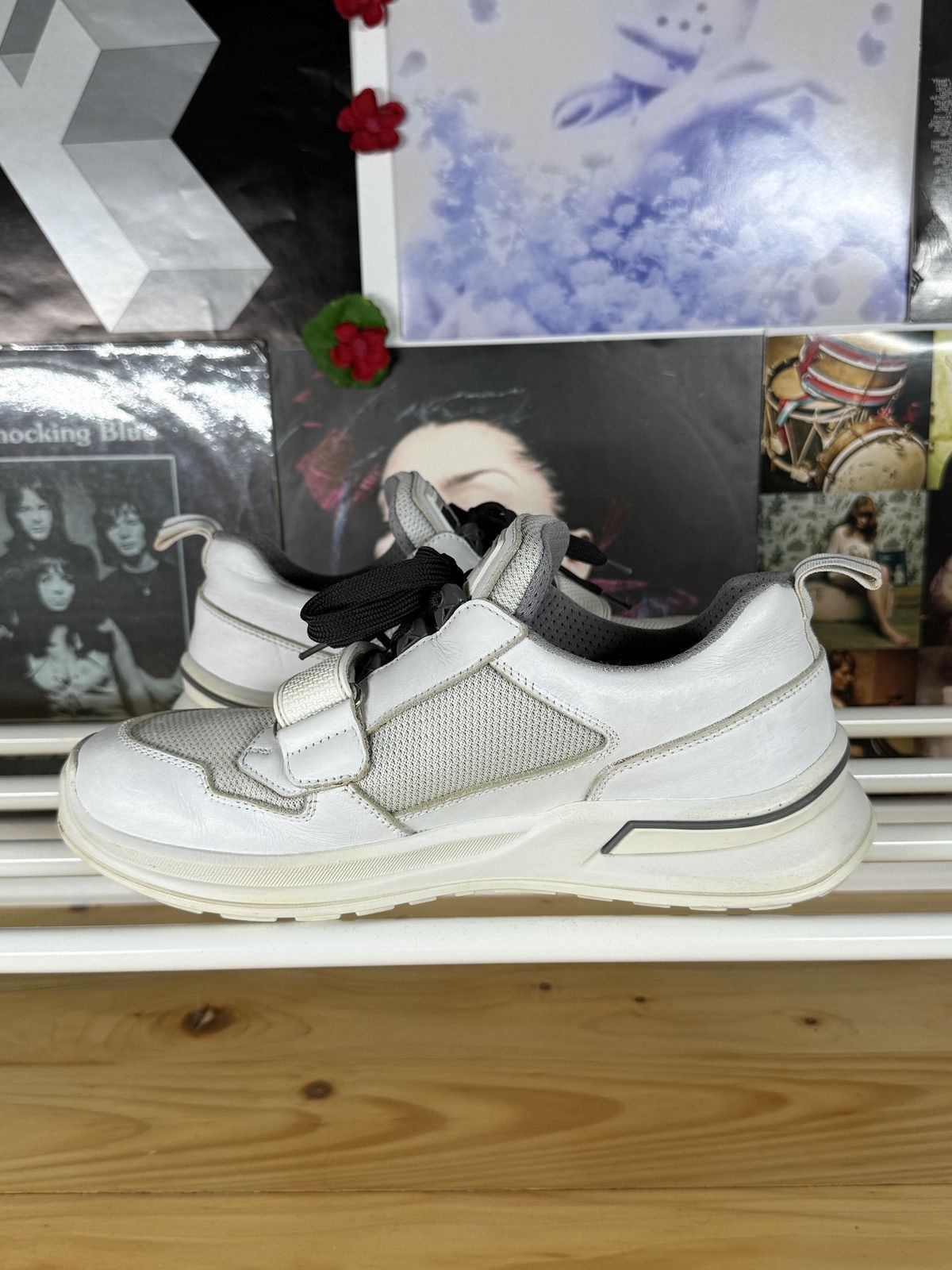 Prada Mechano Silver White Leather Strap Sneakers Size US 8.5 / EU 41-42 - 6 Thumbnail