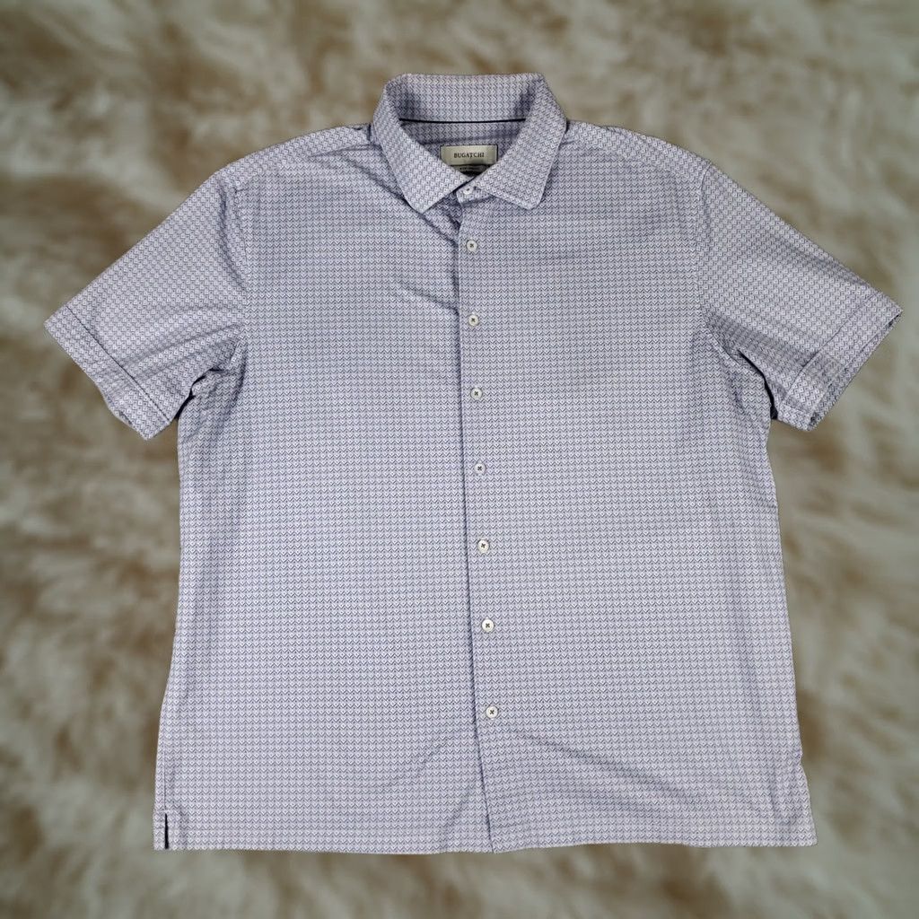 BUGATCHI Bugatchi Uomo Shirt Mens XL Purple Geometric Button Up Short Sleeve Shirt Men Purple Geometric Button-Up XL Size US XL / EU 56 / 4 - 1 Thumbnail