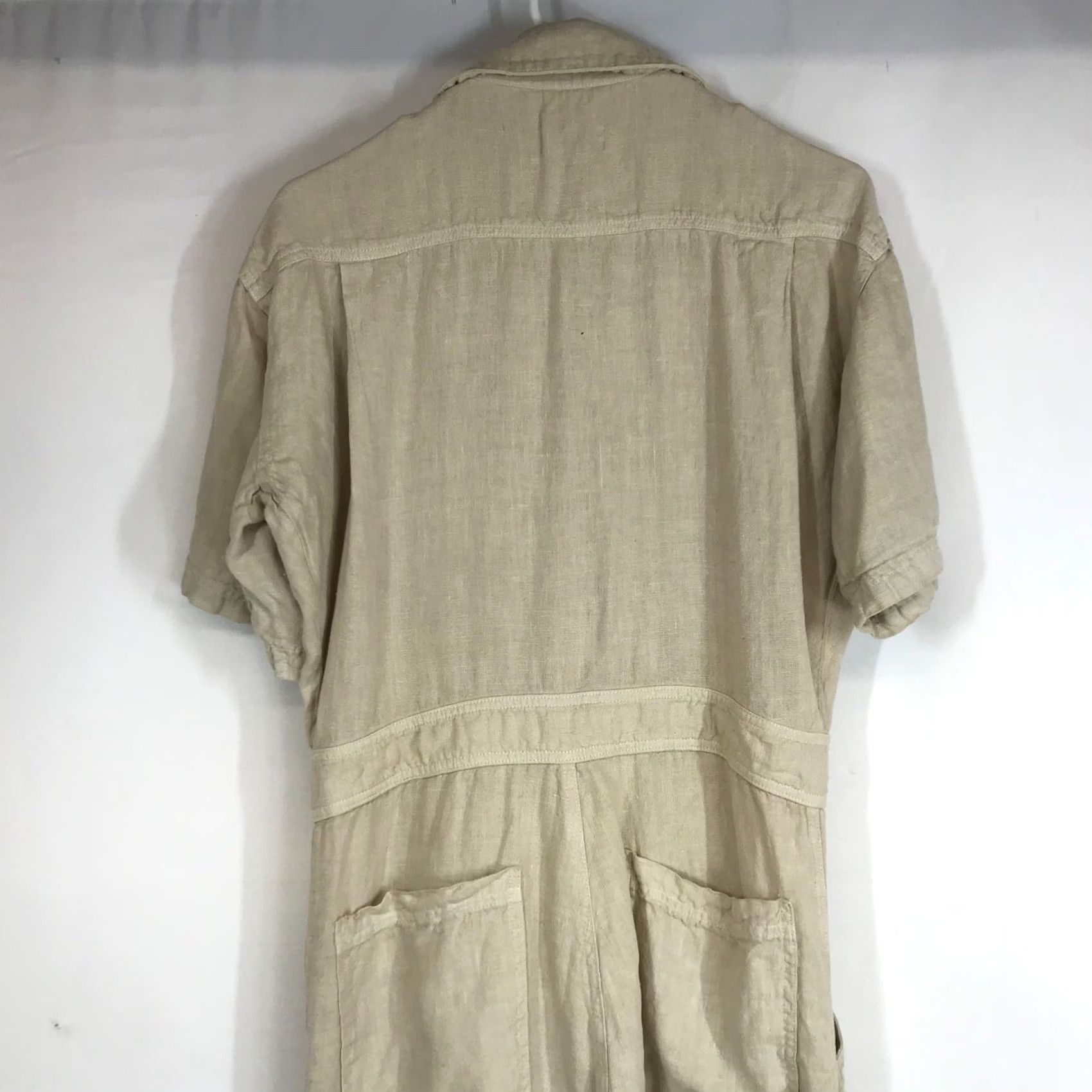 Vintage MATE The Linen Utility Jumpsuit Short Sleeve Button Front Beige XS Size 26" / US 2 / IT 38 - 5 Thumbnail