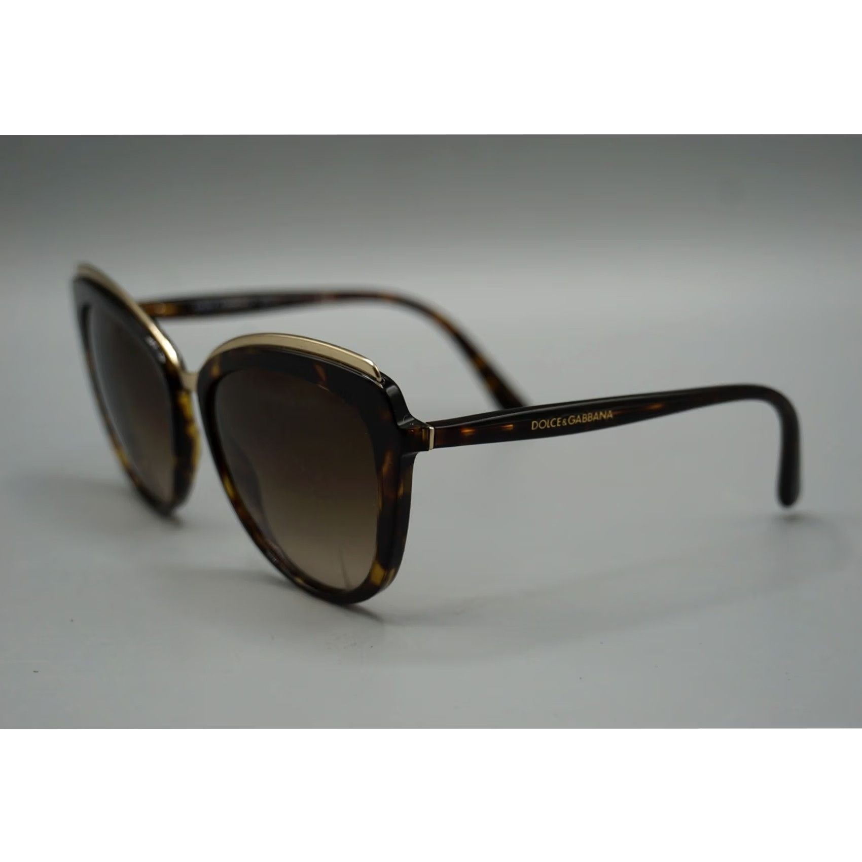 Dolce & Gabbana VINTAGE Dolce & Gabbana DG4304 Cat-Eye Sunglasses 57mm Italy — Scratched Gold Frame Womens 502/13 Havana Brown Gradient Size ONE SIZE - 2 Thumbnail