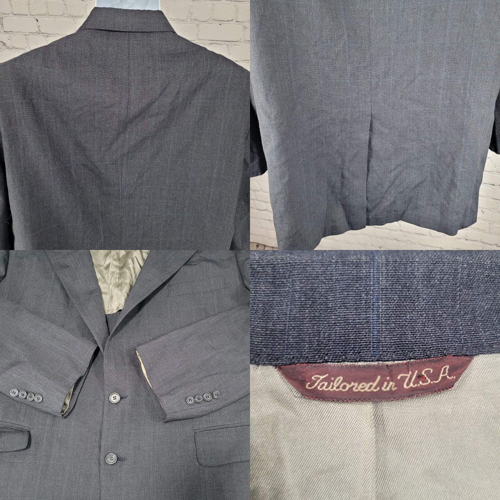 Vintage VINTAGE Cricketeer Grey Windowpane 2 Button Vented Notch Blazer Sport Coat USA 48 Size 48R - 8 Thumbnail