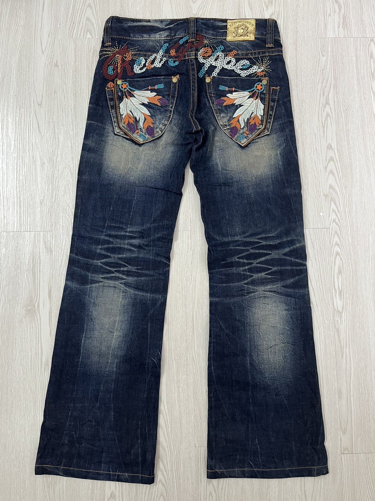 CRAZY🤯 Flare Red Pepper Embroided Trible Style Jeans