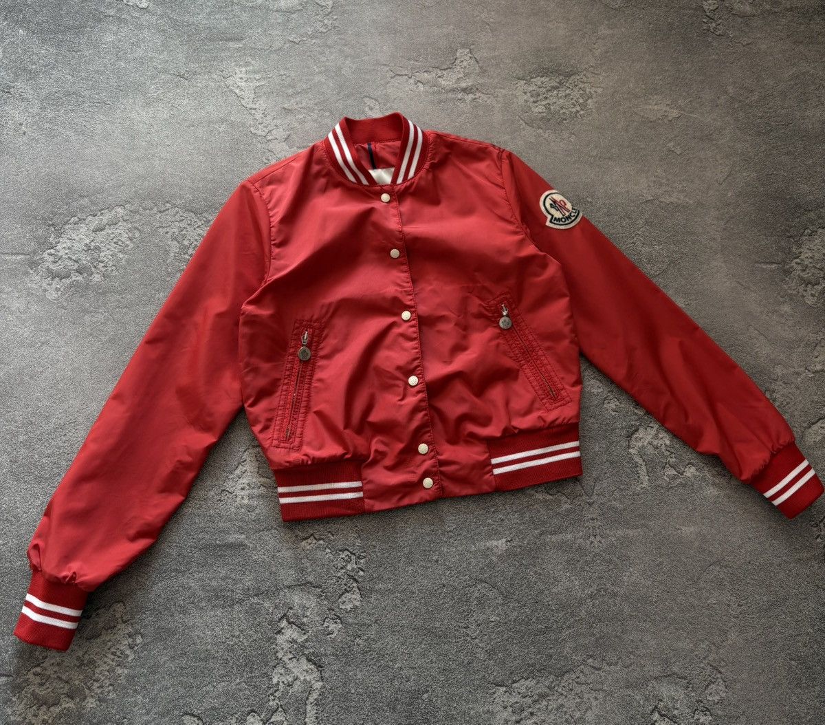 Moncler Moncler Red Nylon Varsity Bomber Jacket Snap Button Up sz 0 Size XS / US 0-2 / IT 36-38 - 1 Thumbnail