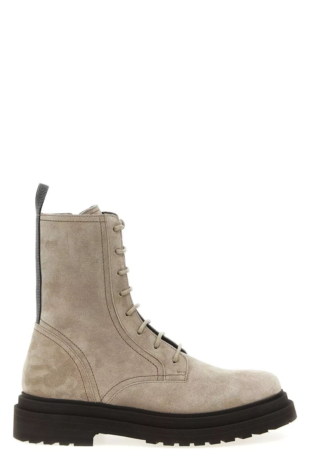 BRUNELLO CUCINELLI Monile Gray Suede Combat Boots