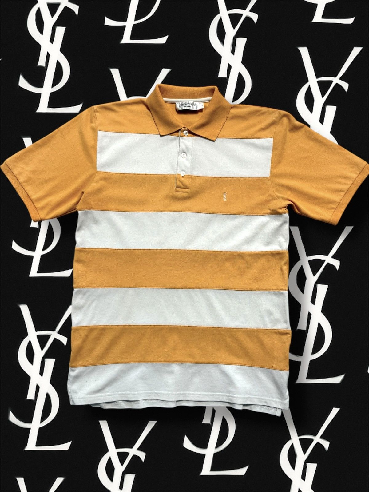 Vintage Yves Saint Laurent polo striped white orange M size