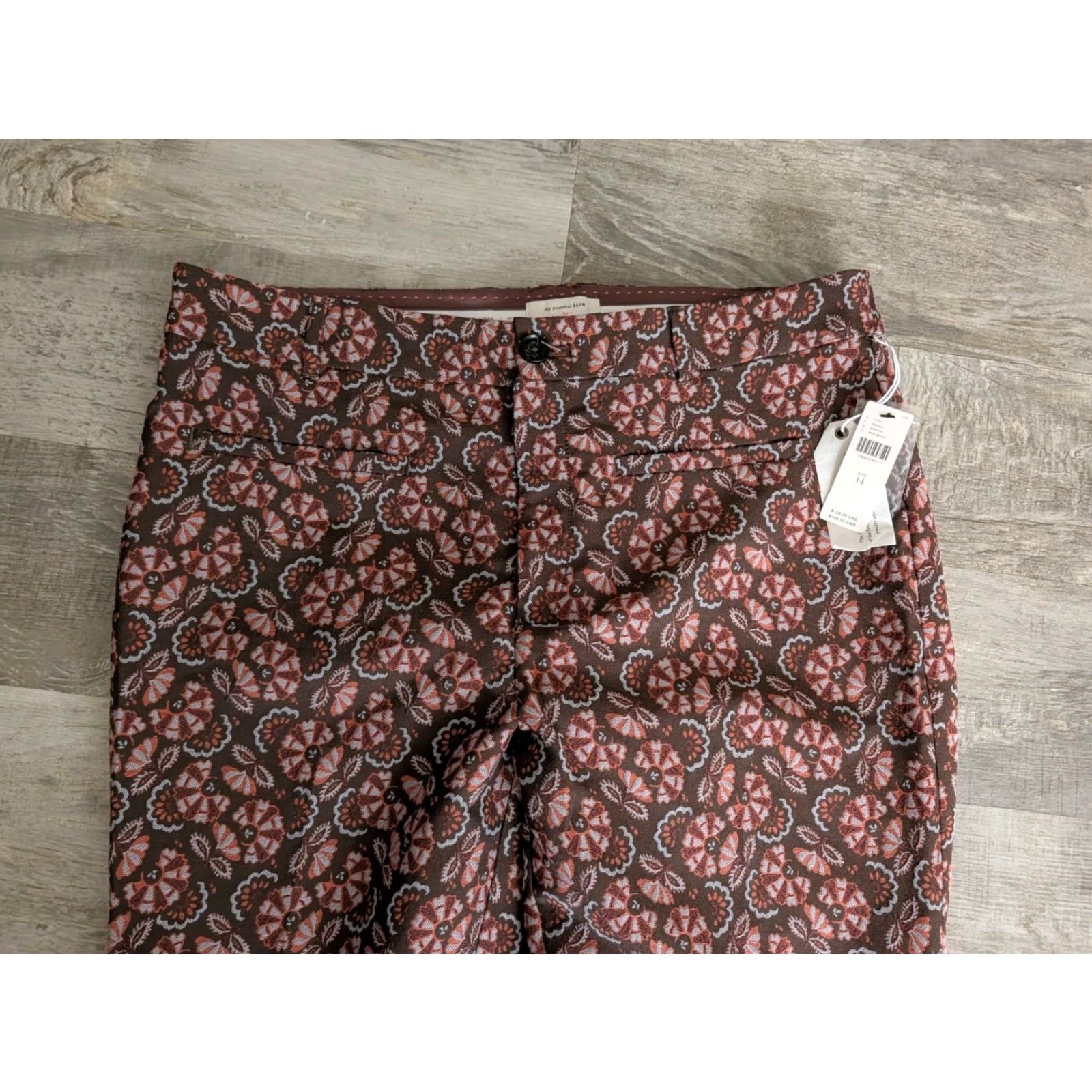 Anthropologie NWT Anthropologie The Essential Slim Paisley Jacquard Pant Size 14 Brown Motif Women Pants Size 36" / US 14 / IT 50 - 6 Thumbnail