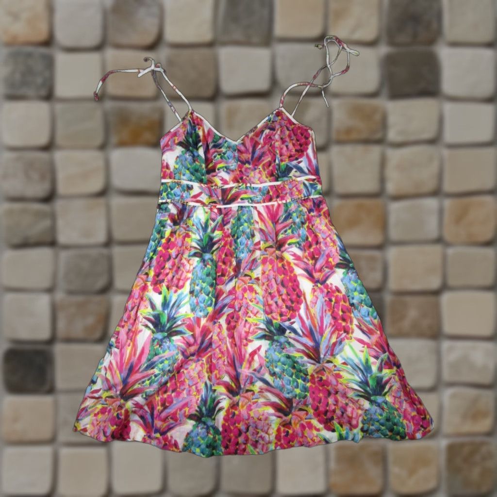 J.Crew VINTAGE J.Crew Dress Womens 4 Pink Green Pineapple Blouson Size S / US 4 / IT 40 - 1 Thumbnail