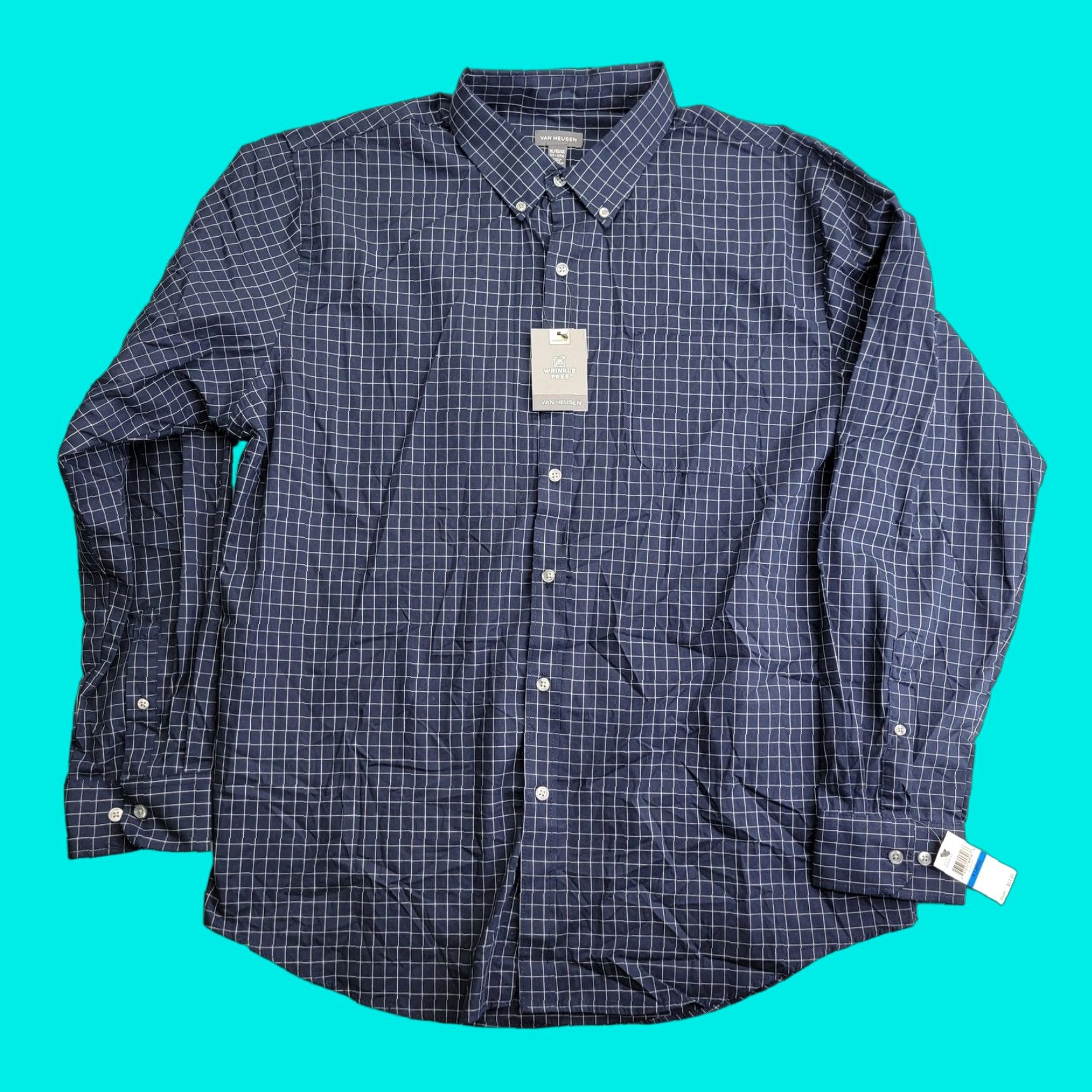 Van Heusen Van Heusen Dress Shirt Mens XL Black Iris Classic Fit Wrinkle Free Button Down Size 46R - 1 Thumbnail