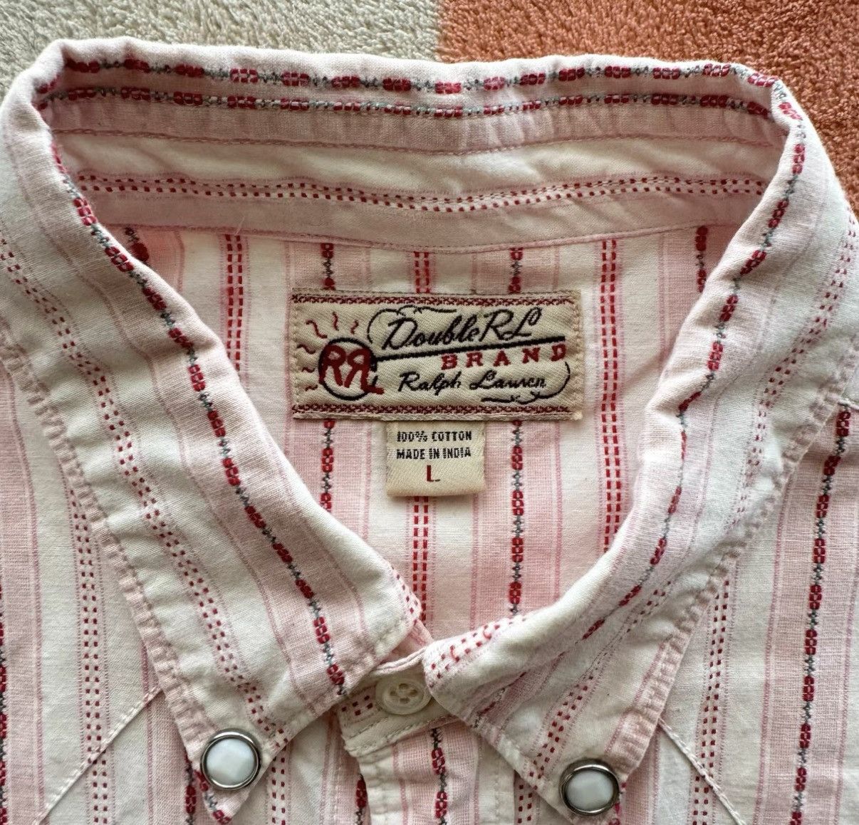 RRL Ralph Lauren RRL Ralph Lauren Double RL Pink Stripe Western Shirt K22 Size US L / EU 52-54 / 3 - 3 Thumbnail