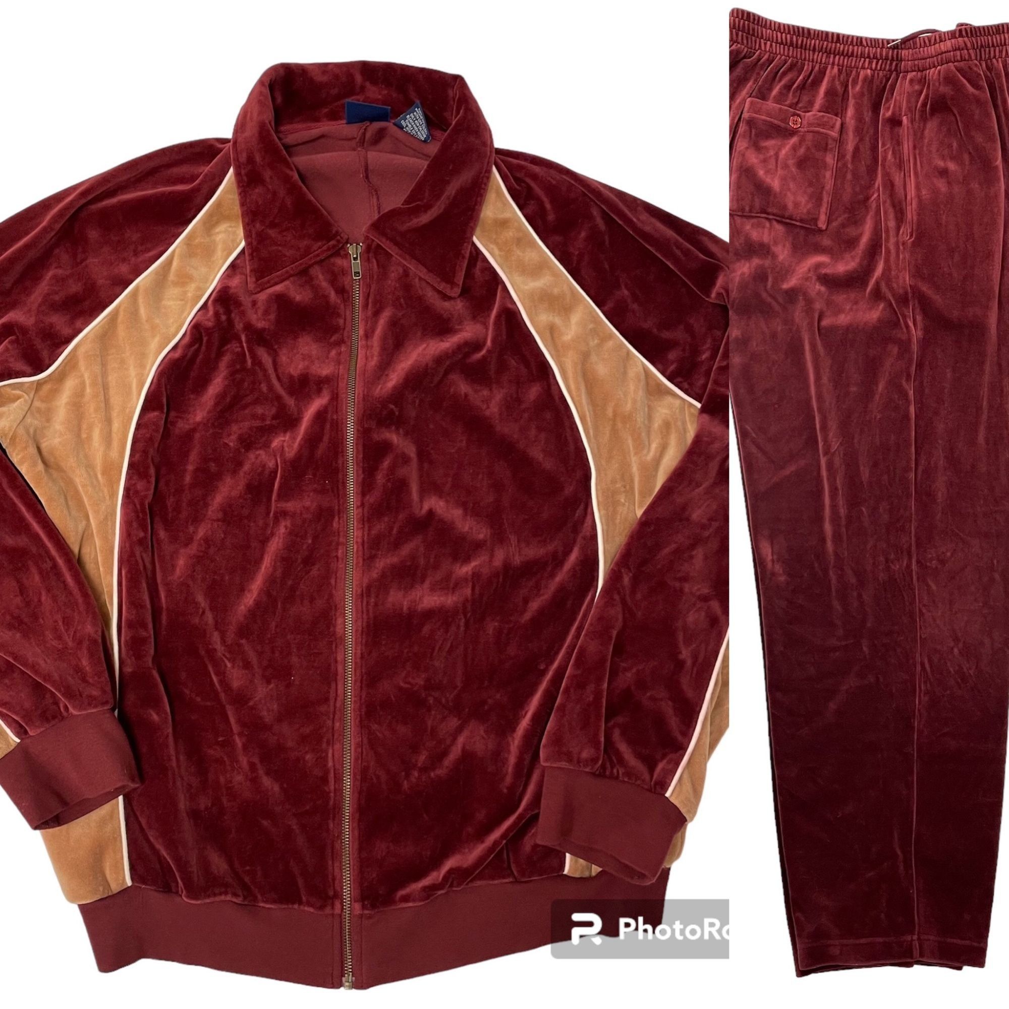 John Blair 80's John Blair Men Maroon VELVET Warm Up VELOUR Track Suit ...