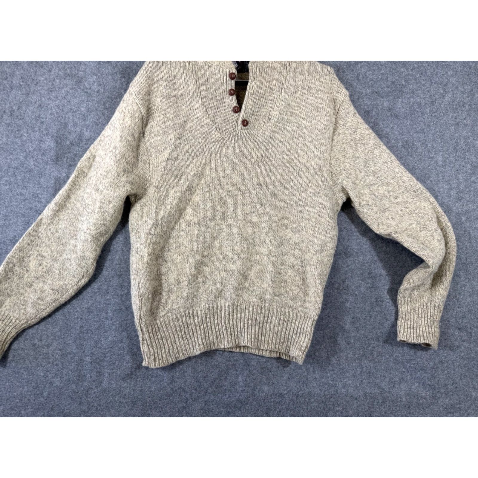 CO VINTAGE Aspetuck Trading Co Wool Sweater Mens Large Beige Pullover Henley Long Sleeve Size US L / EU 52-54 / 3 - 4 Thumbnail