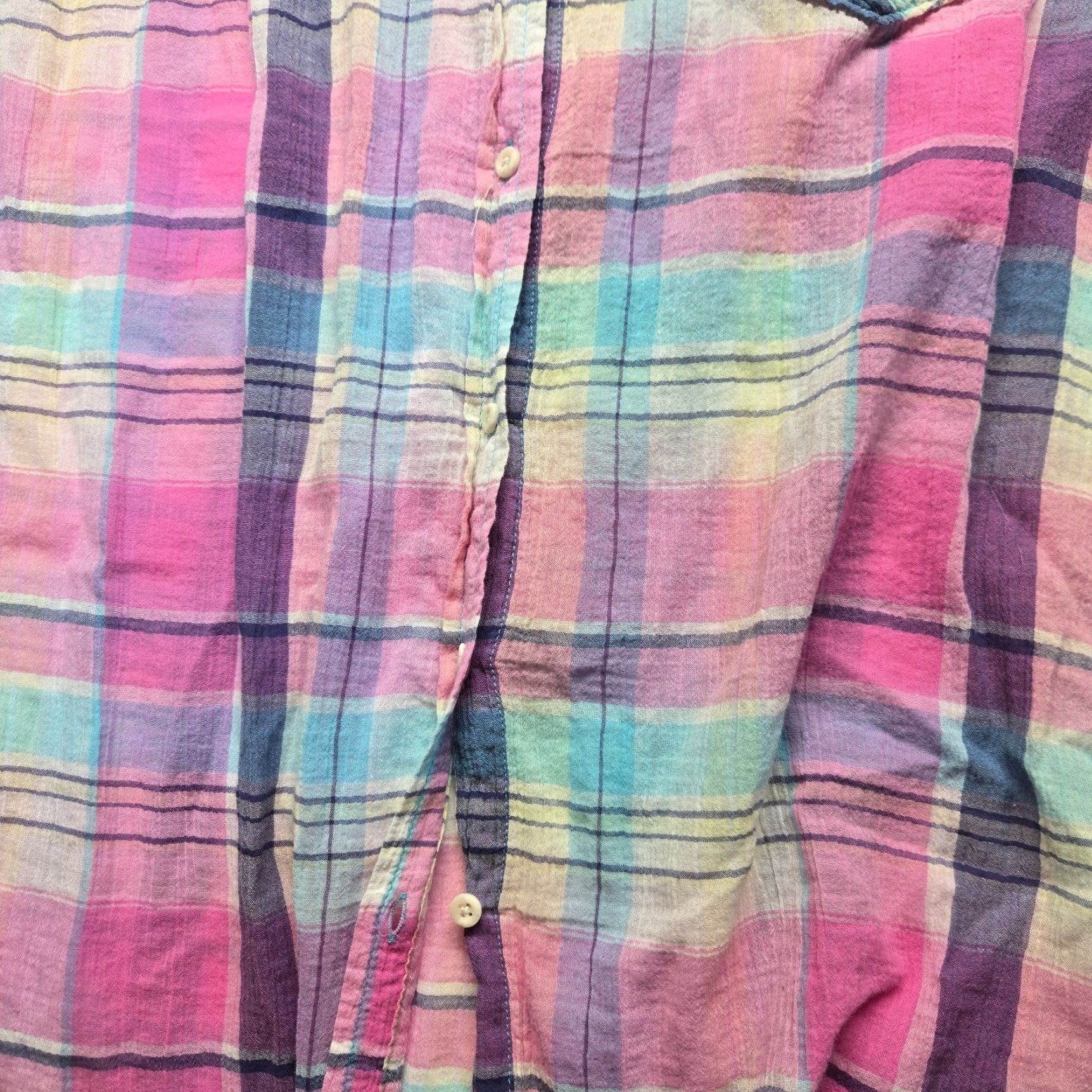 Merona Merona Shirt Womens XL Pink Blue Easter Long Sleeve Button-Up Collar Striped Casual Fit Regular Holiday 90s? (No, avoid extra) Size XL / US 12-14 / IT 48-50 - 4 Thumbnail