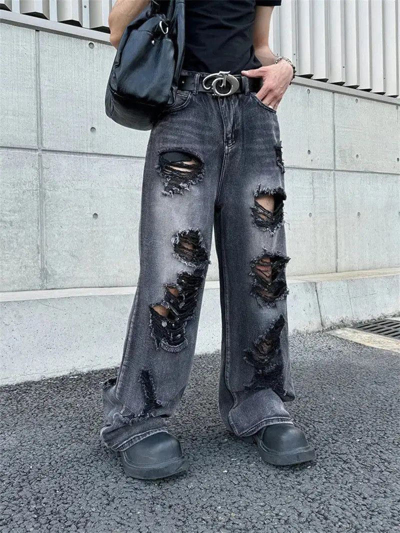 Japanese Brand Retro loose wide leg ripped jeans Size US 32 / EU 48 - 4 Thumbnail