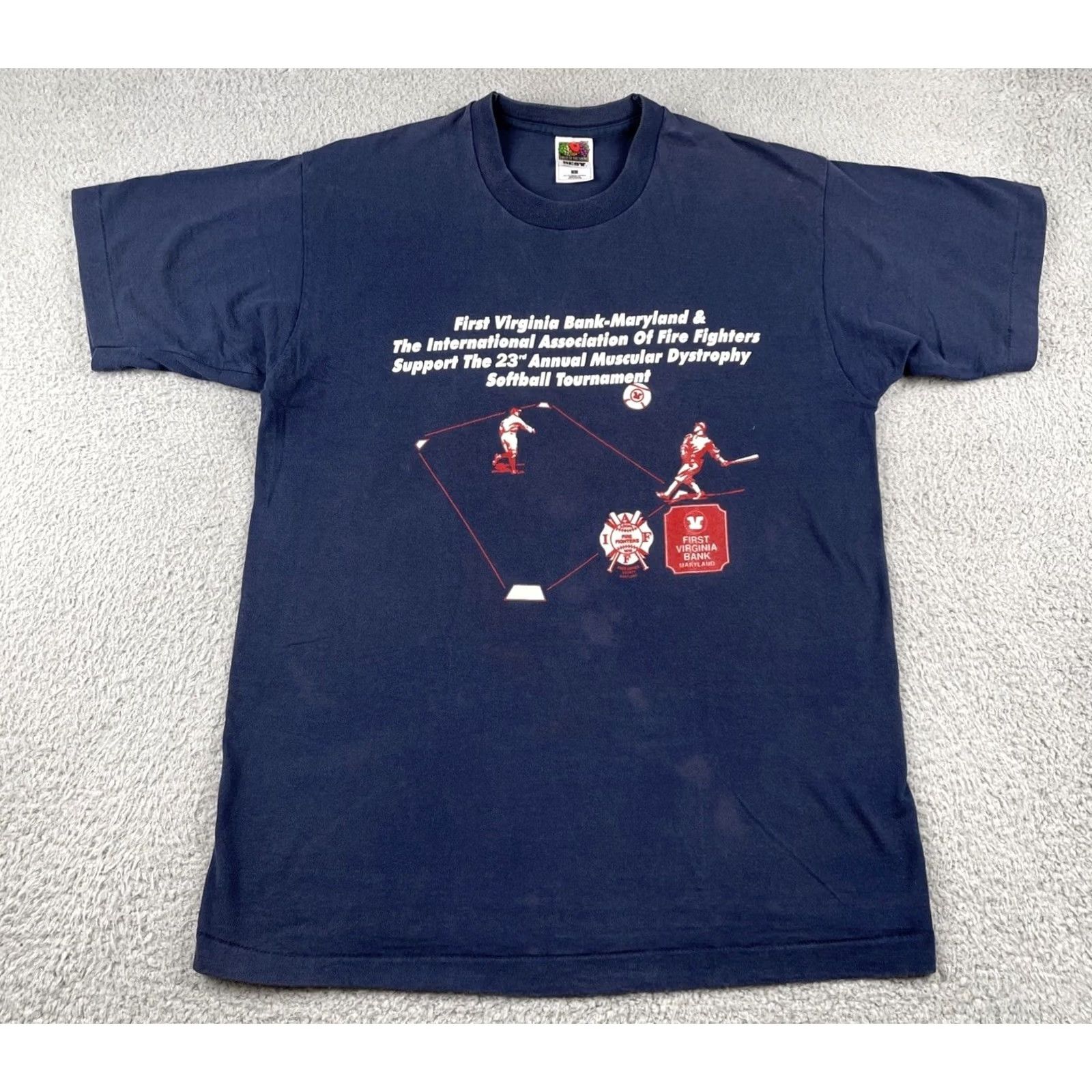 Fruit Of The Loom VINTAGE Fruit of the Loom T-Shirt Men L Blue USA Baseball Softball 90s Fire Fighters FOTL Shirts Size US L / EU 52-54 / 3 - 2 Thumbnail