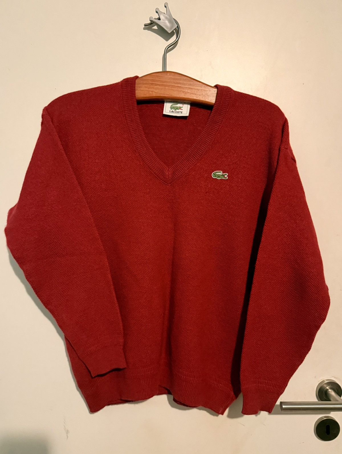 Lacoste Vintage Lacoste Made In France V-Neck Sweater Red Sz 6 VTG Size US L / EU 52-54 / 3 - 1 Thumbnail