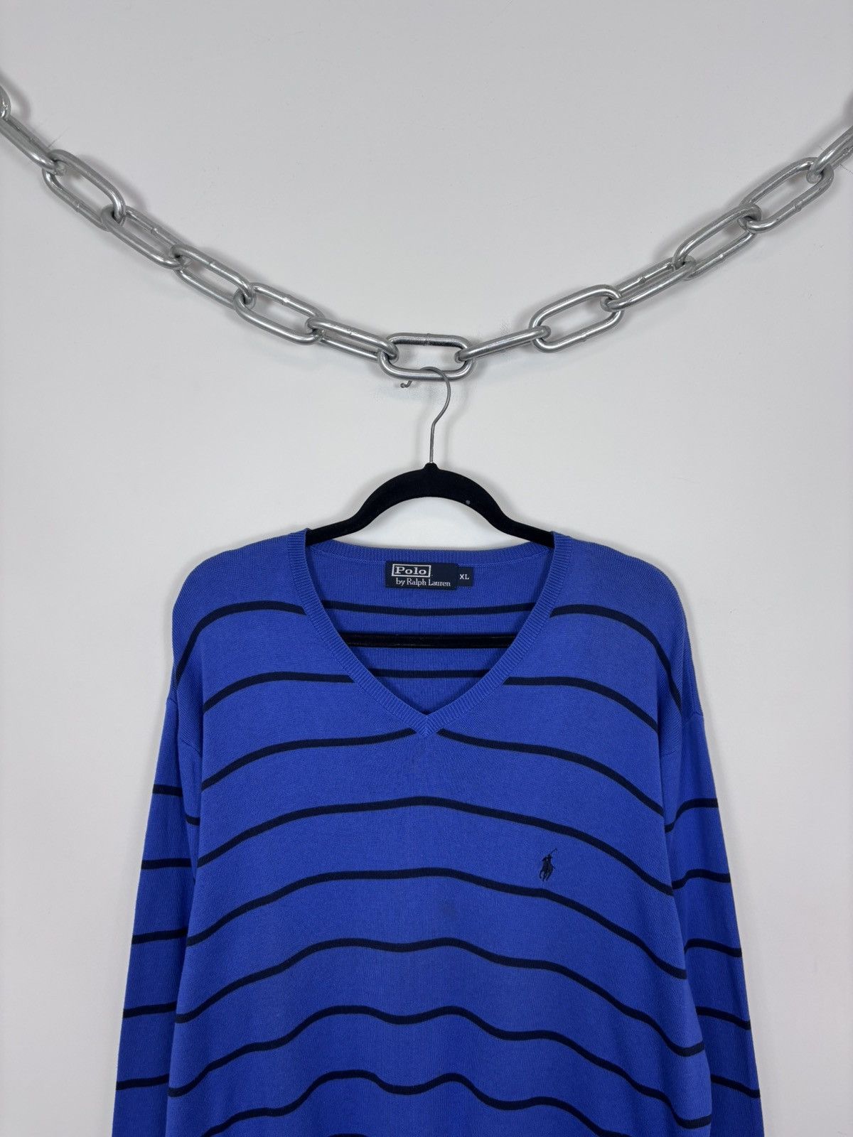 Polo Ralph Lauren Polo Ralph Lauren Men’s Blue Striped V-Neck Sweater Size US XL / EU 56 / 4 - 2 Thumbnail