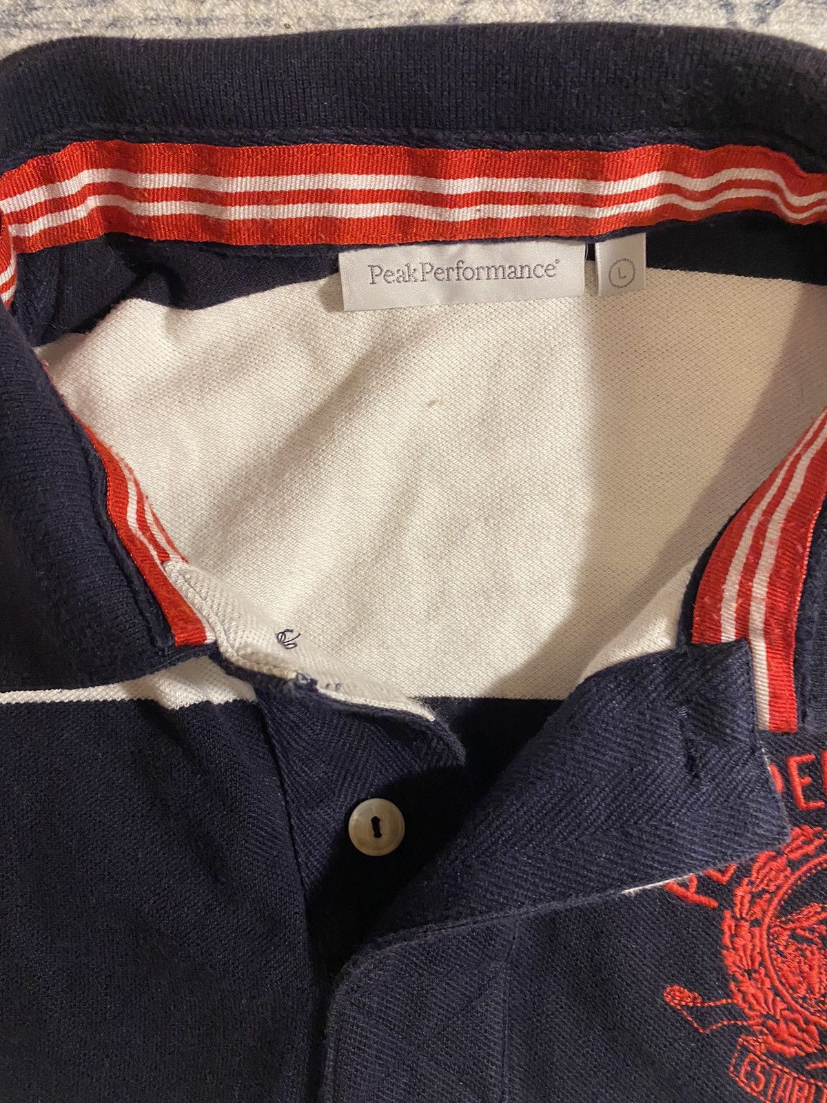 Peak Performance × Vintage Vintage Peak Performance Rugby Polo Shirt–Striped Navy/White Size US L / EU 52-54 / 3 - 4 Thumbnail