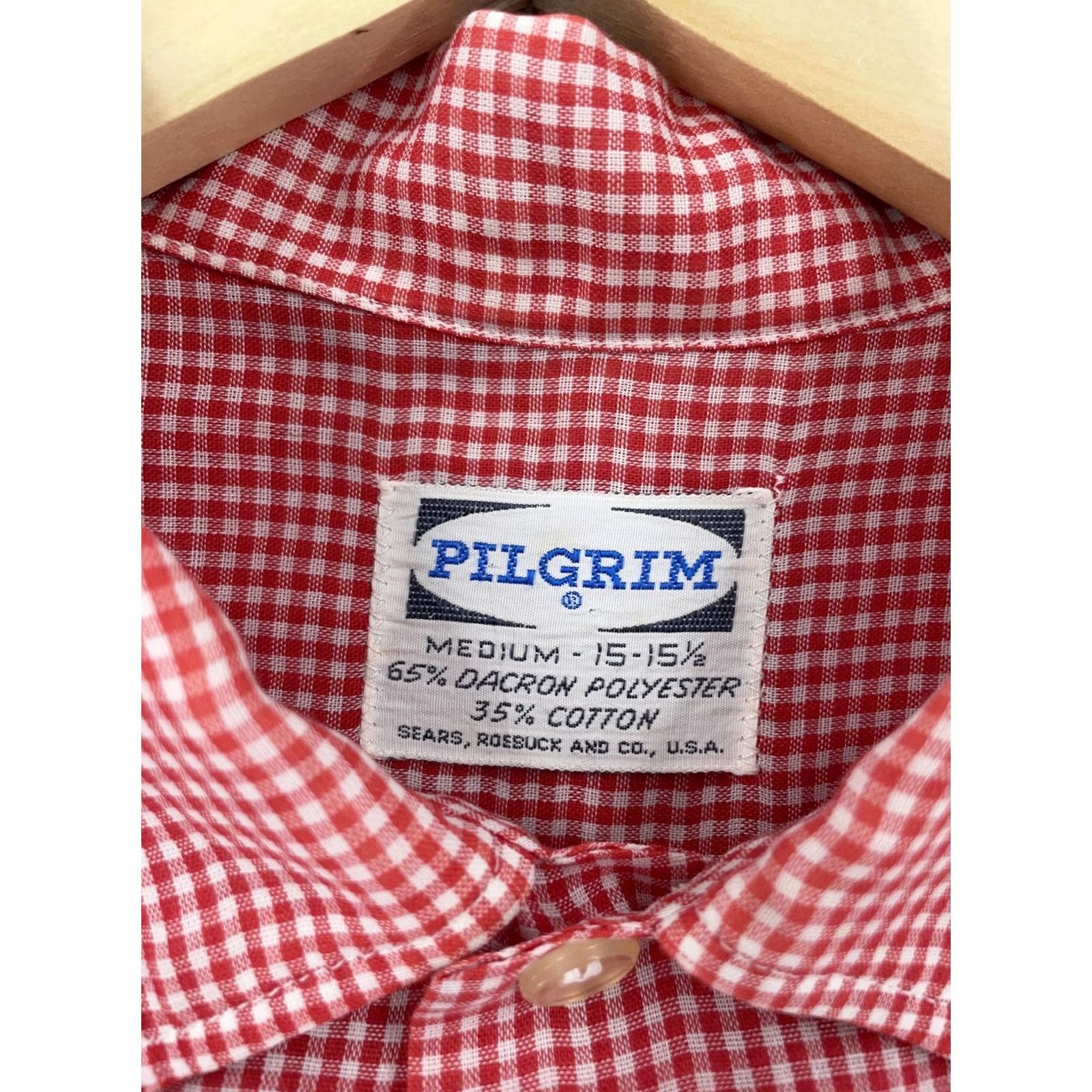 Vintage VINTAGE Pilgrim Dress Shirt Mens FITS L Red Gingham Short Sleeve Button Down Size 40R - 8 Thumbnail