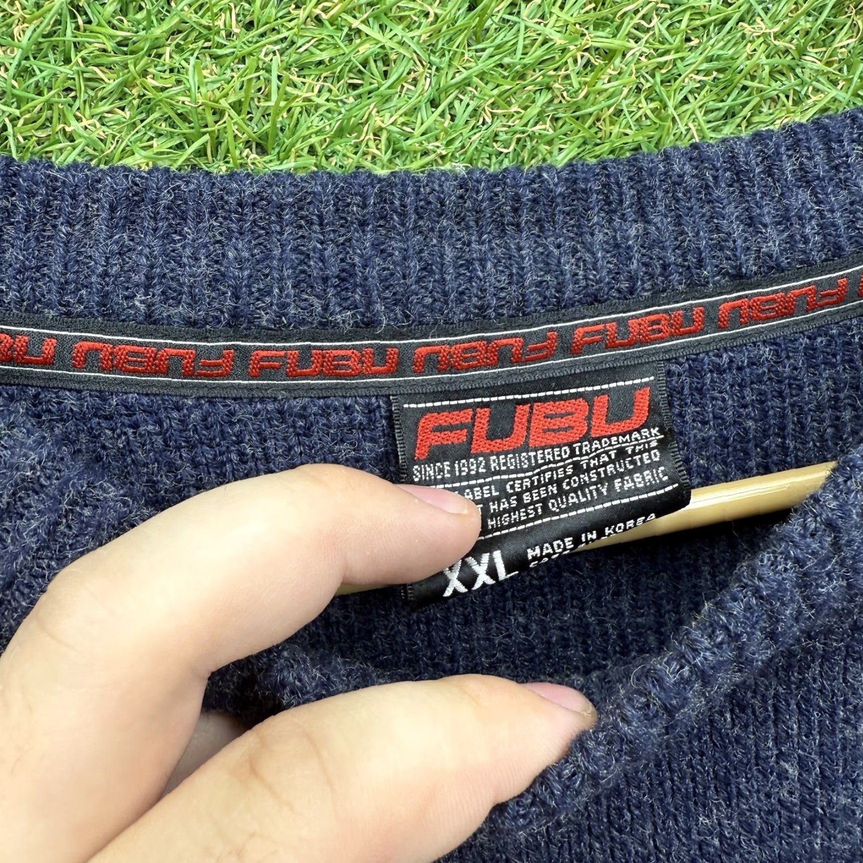 Fubu VINTAGE FUBU Sweater Mens 2XL Blue Hip Hop Pullover Crew Neck Heavyweight Knit Striped 2000s Size US XXL / EU 58 / 5 - 4 Thumbnail