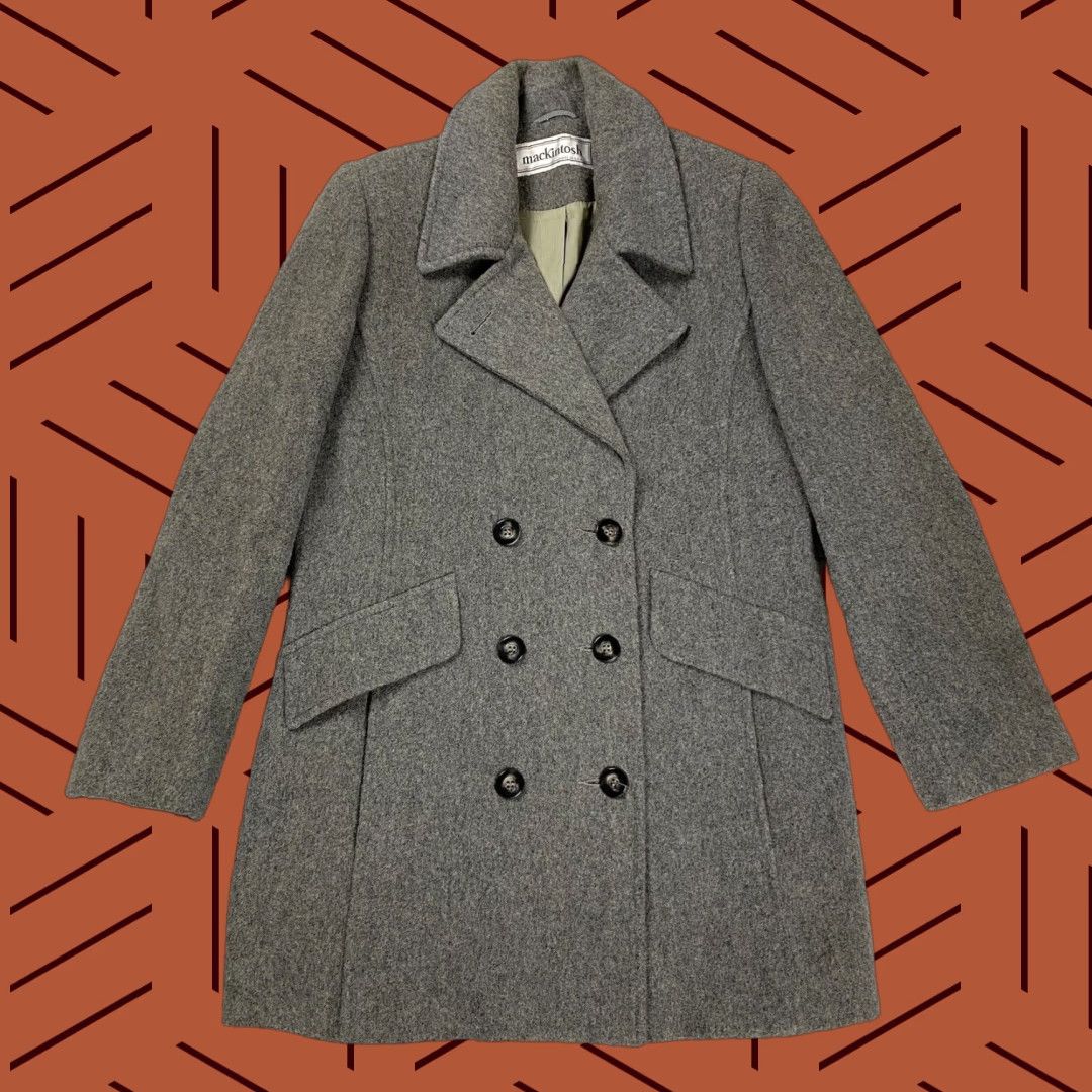 Mackintosh VINTAGE Mackintosh Wool Coat Women’s 10 Long Gray Double-Breasted Pea Coat Womens Size L / US 10 / IT 46 - 1 Thumbnail