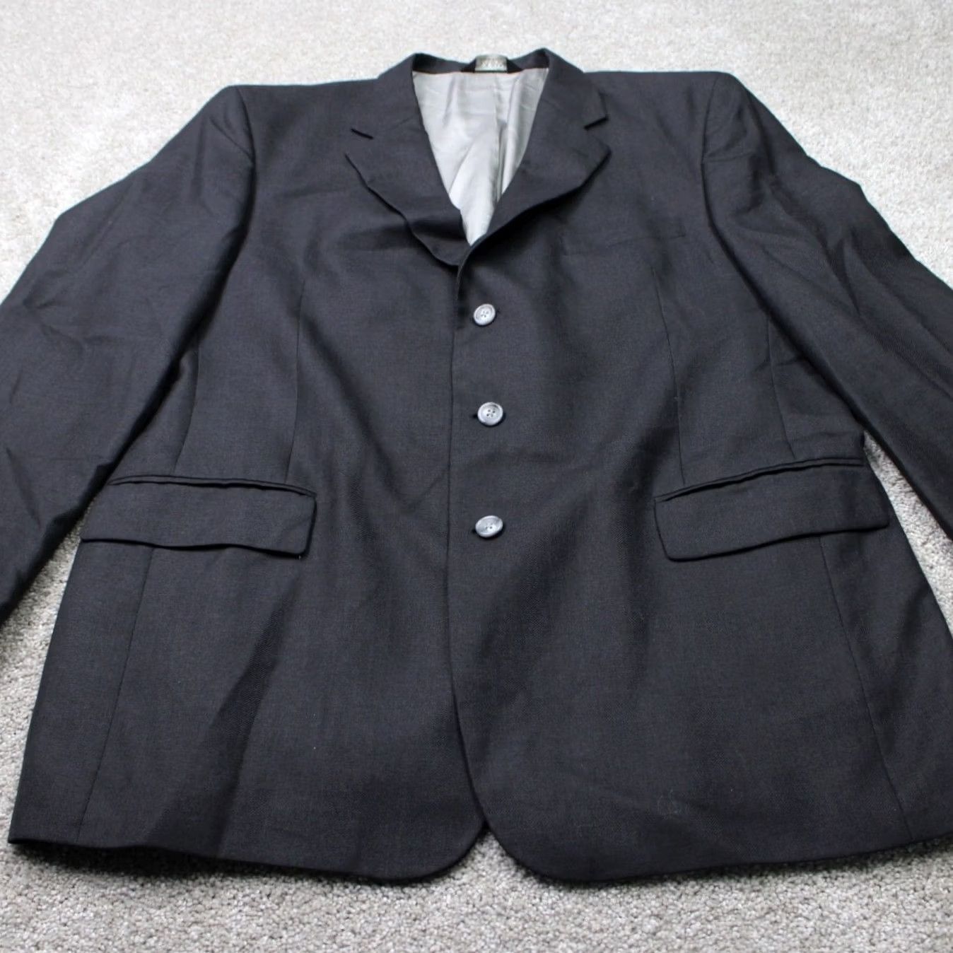 Jos. A. Bank Jos. A. Bank Blazer Mens 46L Black Wool/Silk/Ramie Blend 3 Button Single Vent Tweed Solid Long Notch Front Single-Breasted Regular Mens Blazer Size 46R - 2 Thumbnail