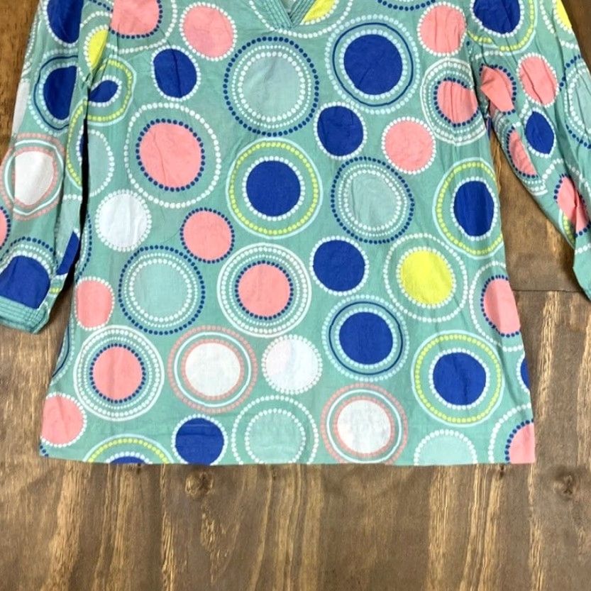 Boden Boden Womens Blouse Mint Green Multicolor Circles 3/4 Sleeve 100% Cotton 8 Regular V-Neck Womens Blouse Office Workwear Casual Formal Size M / US 6-8 / IT 42-44 - 3 Thumbnail