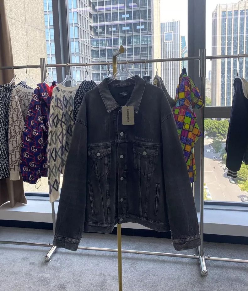 Balenciaga Black smiling face dissolved behind denim jacke