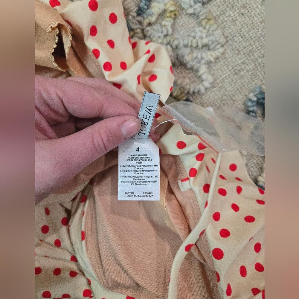 J.Crew Ruched One-Piece Swimsuit with Ruffles in Red Dot Print Size ONE SIZE - 5 Thumbnail