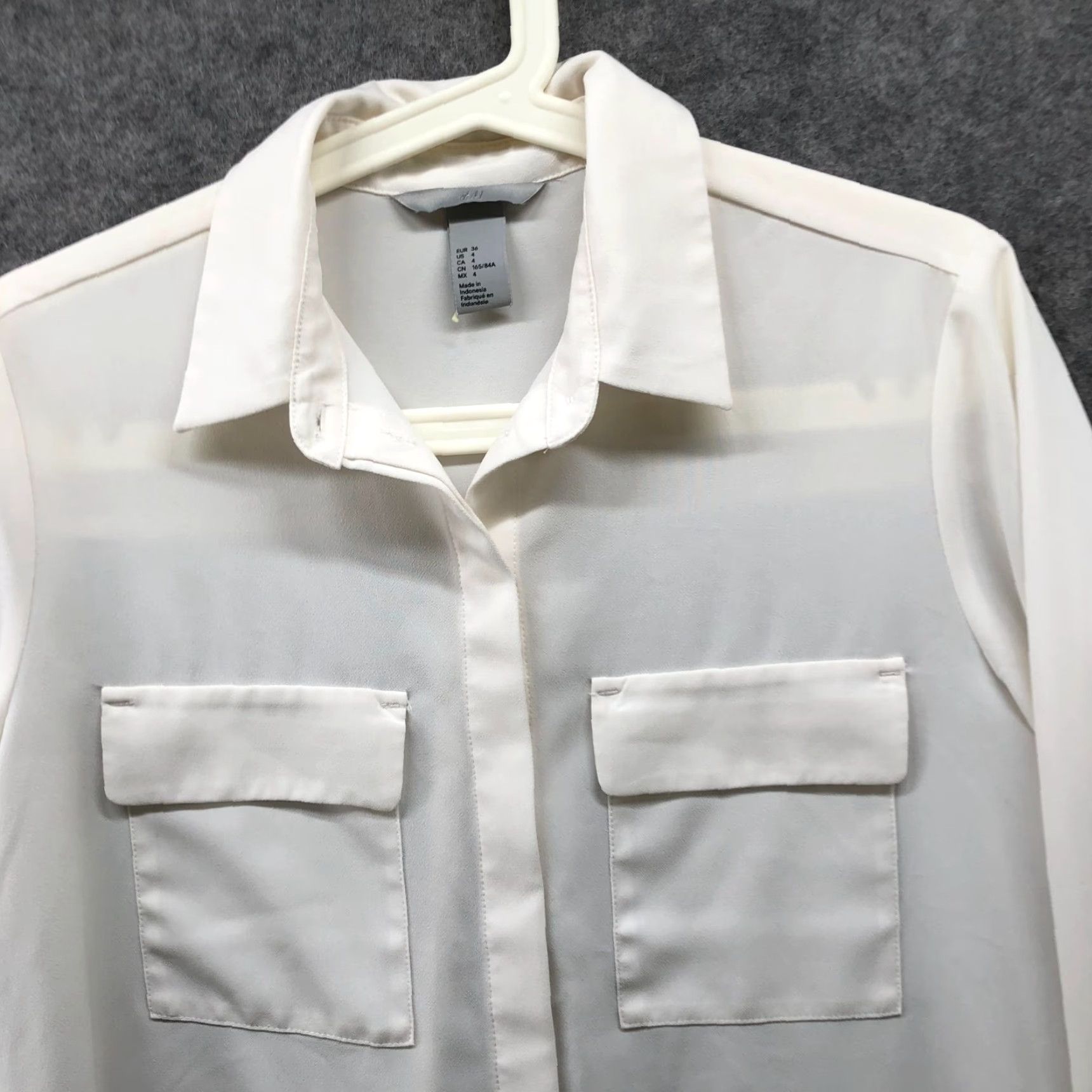 H&M H&M Blouse Shirt Womens 4 (S) Ivory Long Sleeve Chiffon Semi-Sheer Polyester Business Formal Workwear Size S / US 4 / IT 40 - 3 Thumbnail