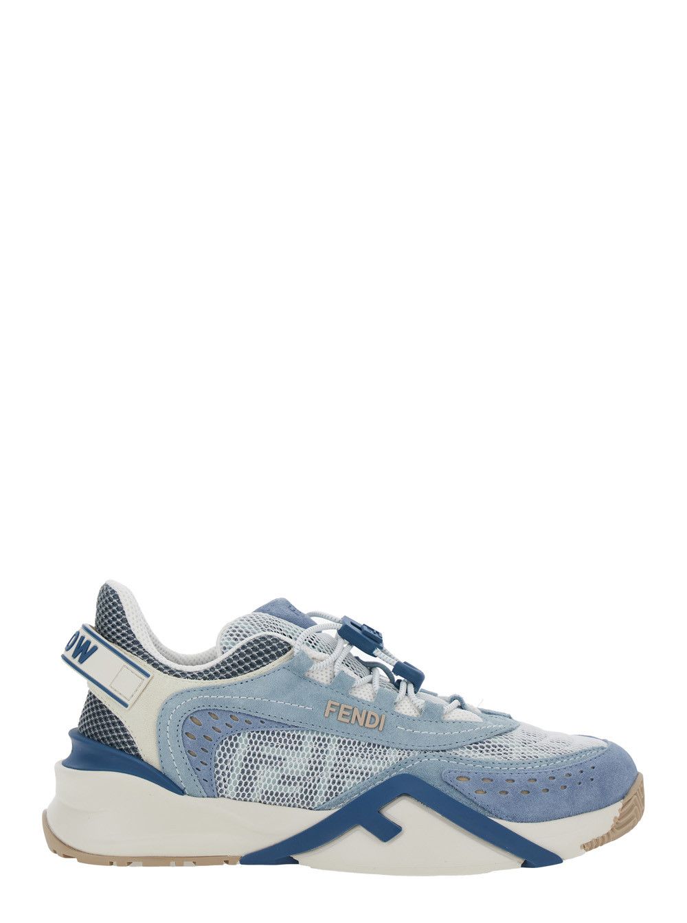 Fendi 'Fendi Flow' Blue Sneakers with Logo Lettering on Side and Back and Mesh Inserts in Tech Fabric and Suede for Women Size US 10 / IT 40 - 1 Thumbnail