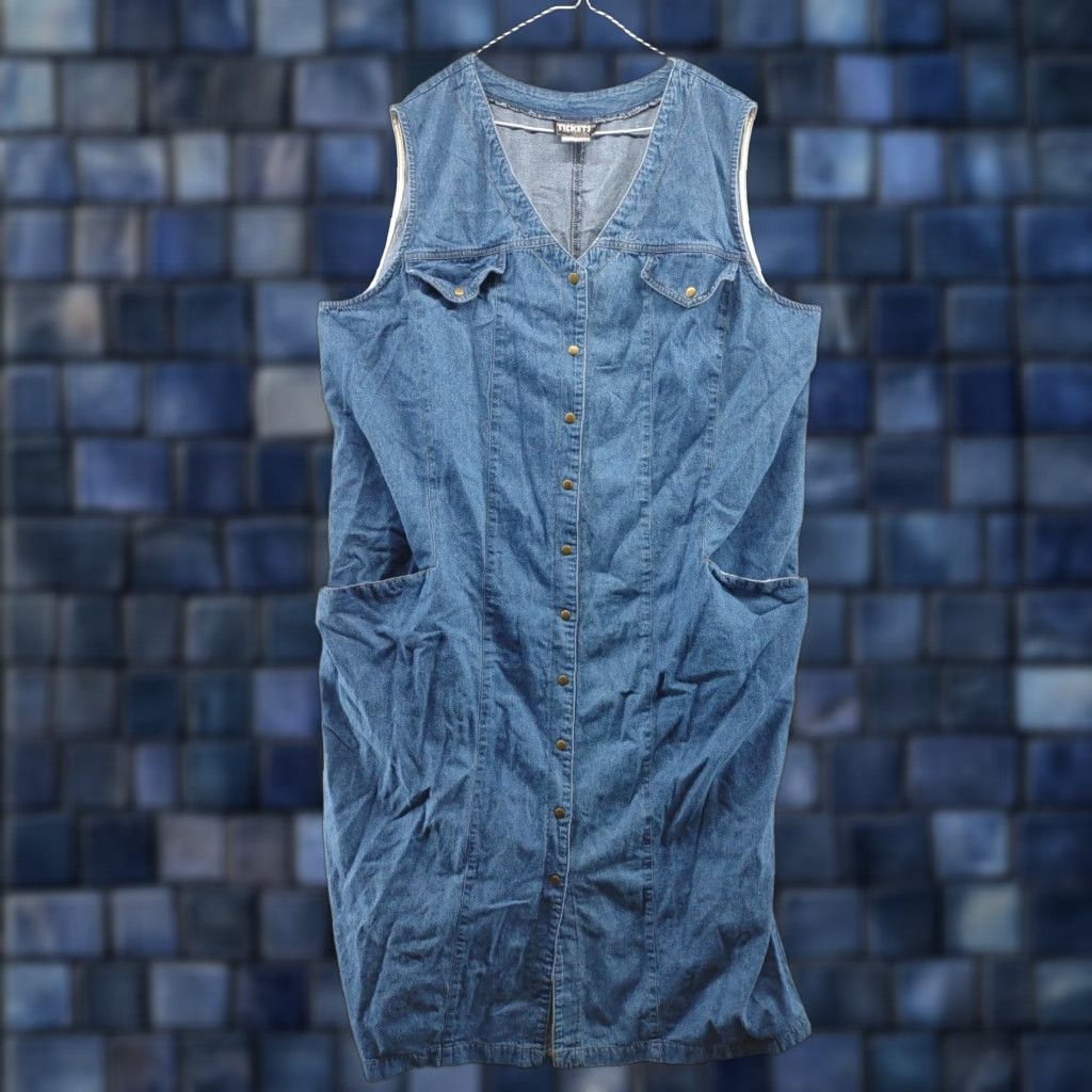 Denime VINTAGE 90s Denim Long Dress Women's Sleeveless Snap Up Tickets California Dress Denim Blue Rockabilly 6 Womens Size M / US 6-8 / IT 42-44 - 1 Thumbnail