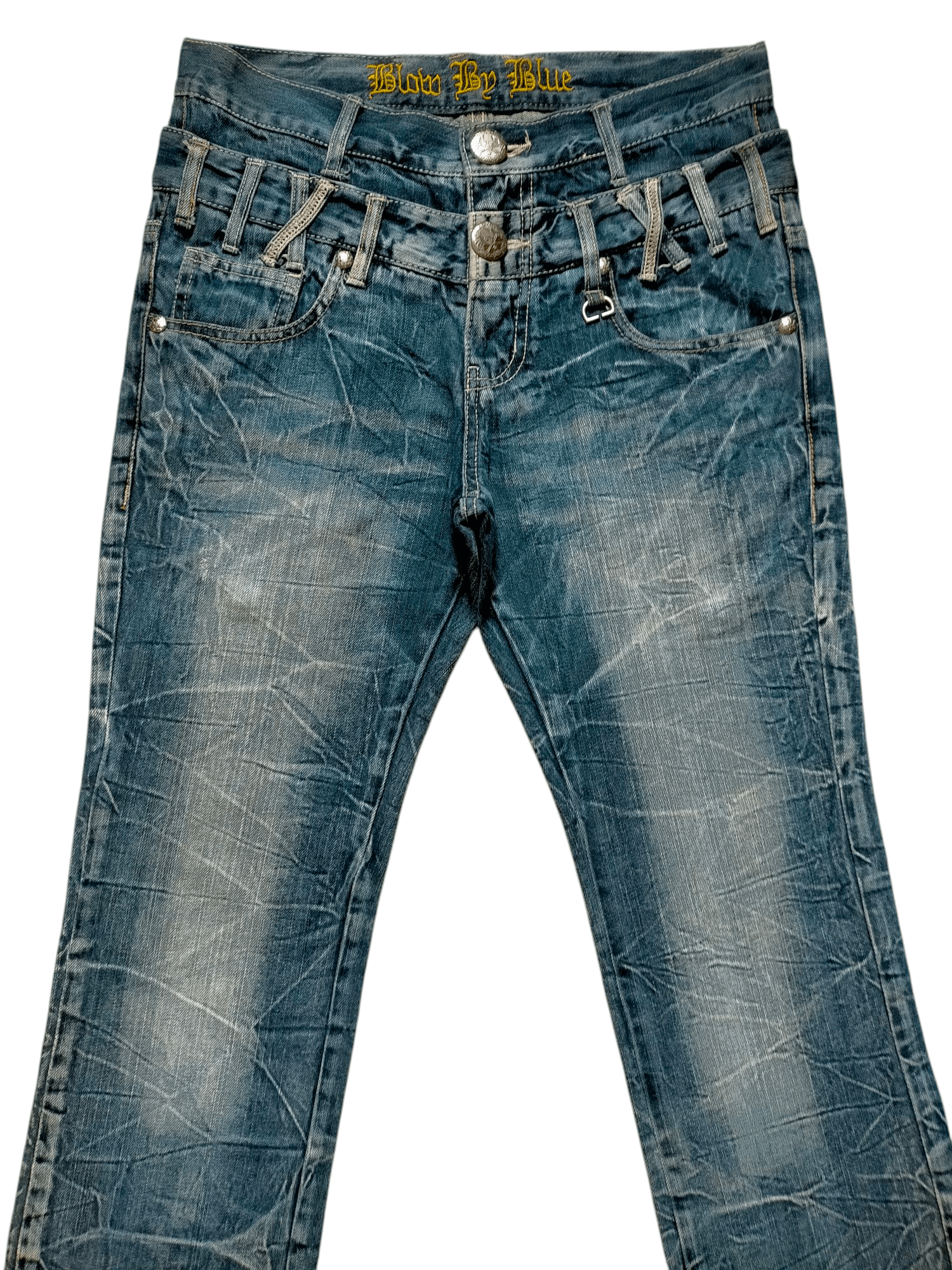 If Six Was Nine × Japanese Brand Blow By Blue Double Waist Wash Punk Skulls Jeans Pants Size US 30 / EU 46 - 3 Thumbnail