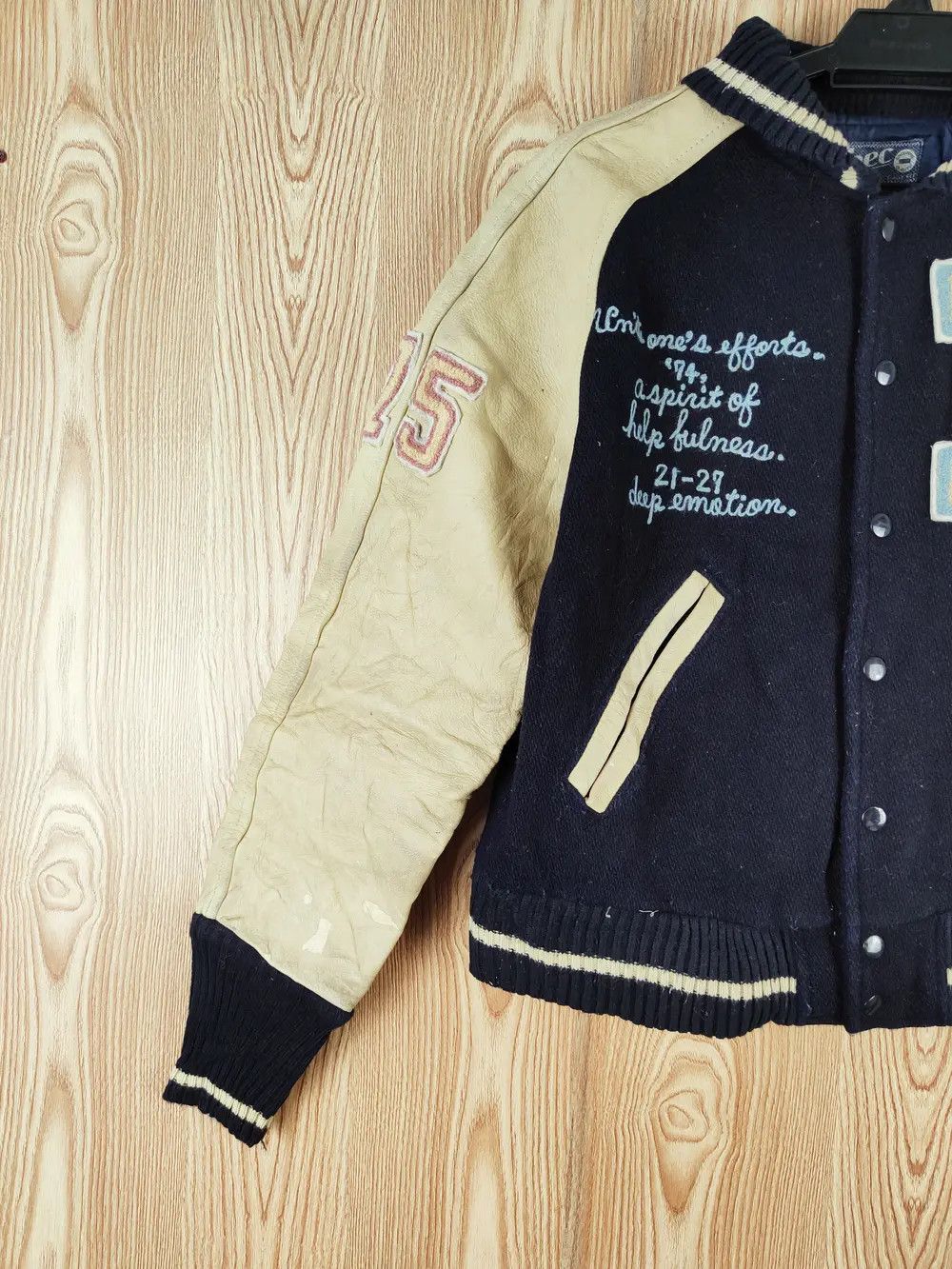Japanese Brand DLL Sbec Navy vintage Leather Varsity Jackets #W069 Size S / US 4 / IT 40 - 10 Thumbnail
