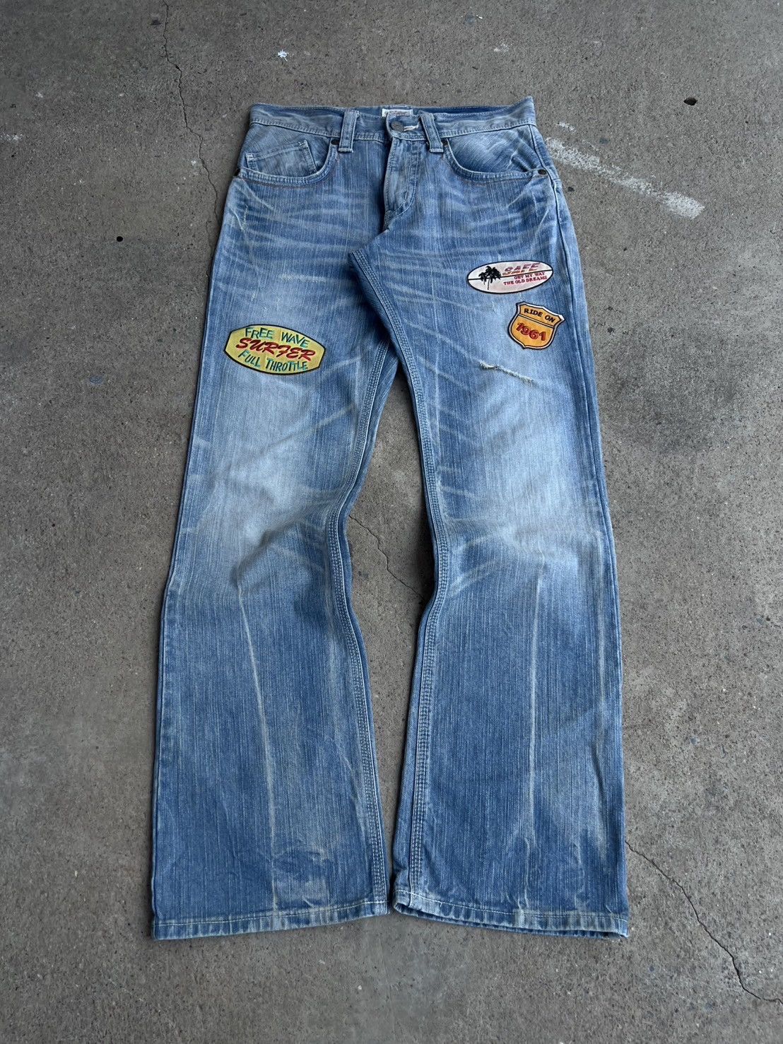 Vintage Distressed Vintage Edwin Patchwork Flared Pants Size US 32 / EU 48 - 1 Thumbnail