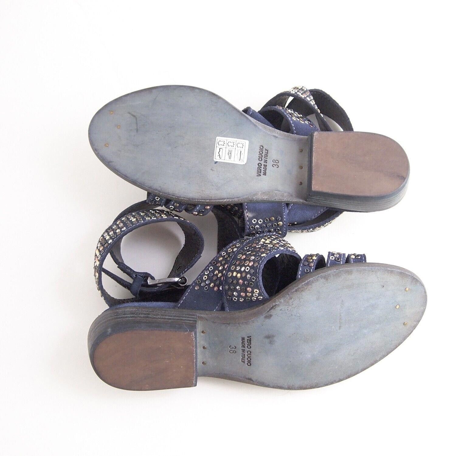 Designer Bryan Blake Strappy Sandals Blue Studded Suede US 8 EU 38 Size US 8 / IT 38 - 6 Thumbnail