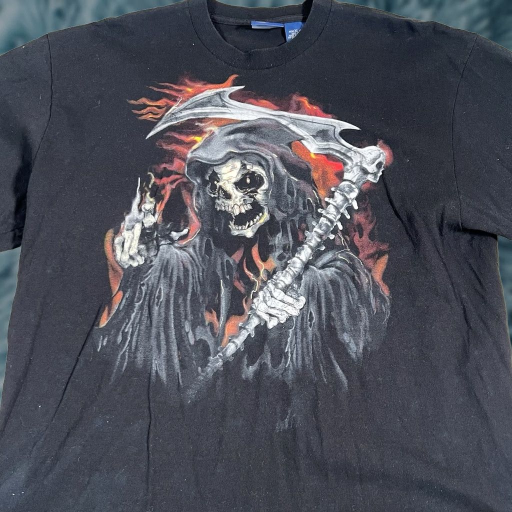 Vintage VINTAGE Green Source Shirt Mens XL Black Grunge Graphic Grim Reaper Y2K Tee Size US XL / EU 56 / 4 - 1 Thumbnail