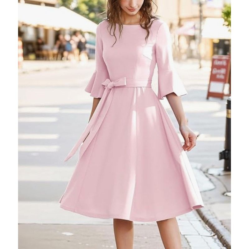 The Unbranded Brand Women's 2XL Bell Sleeve Cocktail Modest Dress Pale Pink Size XXL / US 16-18 / IT 52-54 - 6 Thumbnail