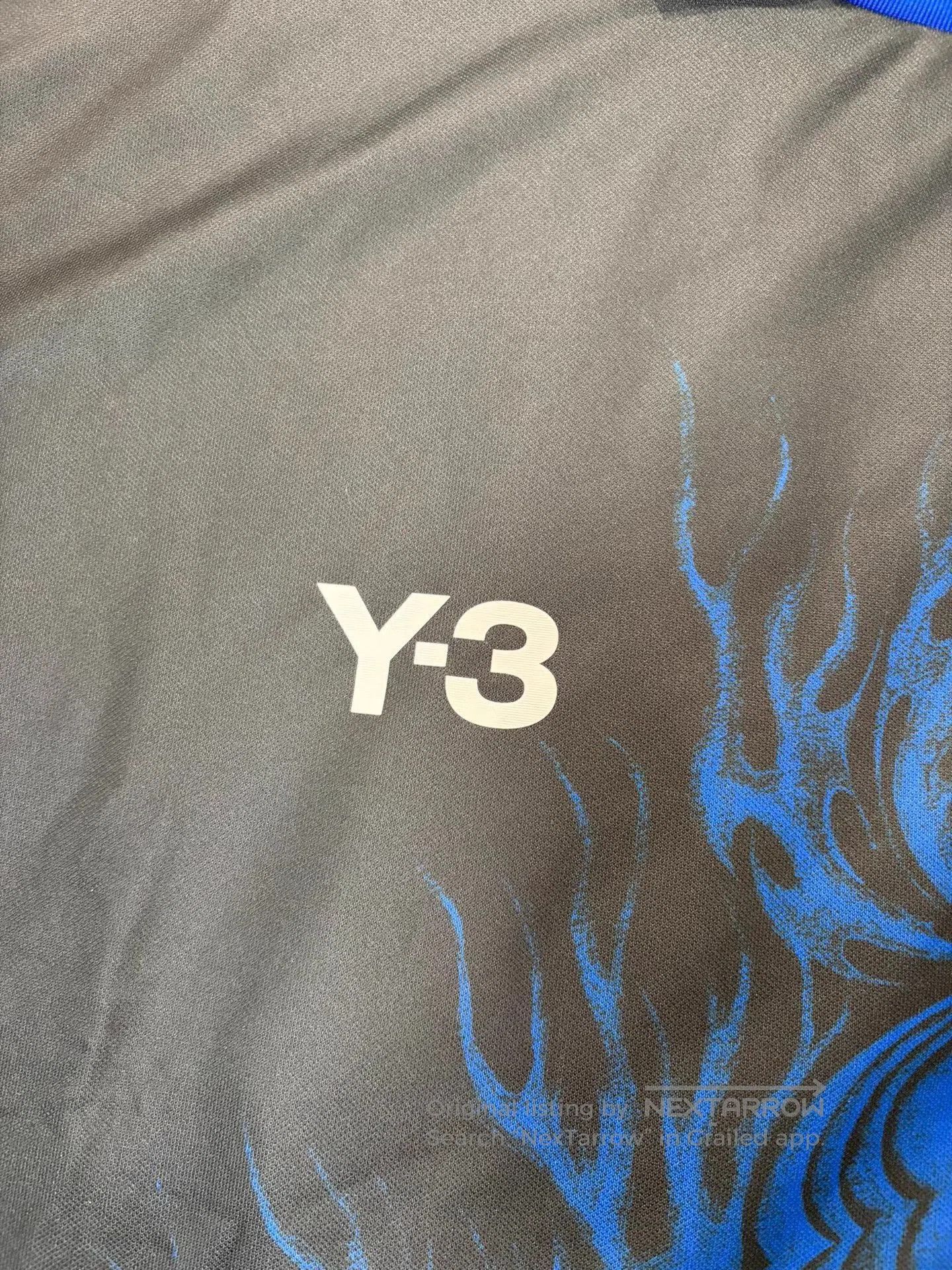 Y-3 Black Long Sleeve Jersey with Blue Swirl Patterns. Size US L / EU 52-54 / 3 - 4 Thumbnail
