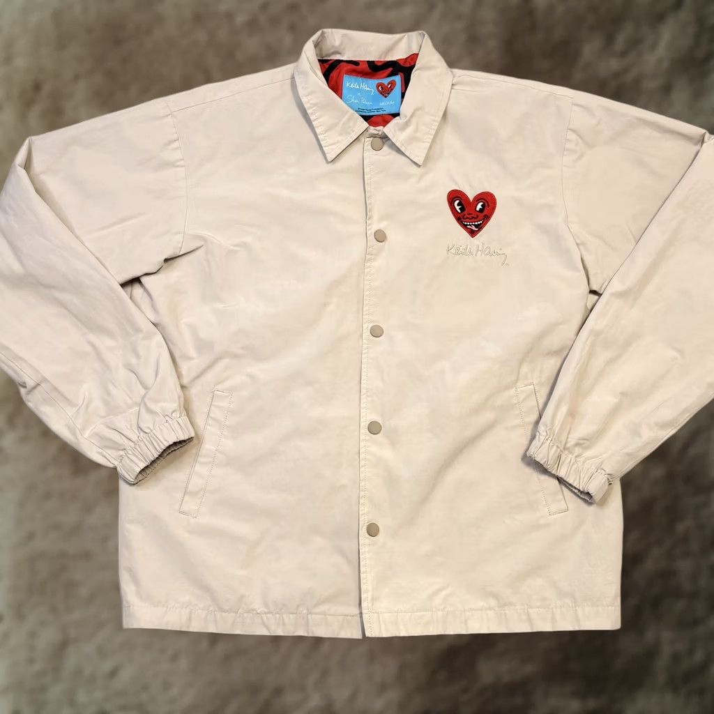 Palace Keith Haring x Shoe Palace Coach Jacket Mens M Beige Snap Lined Heart Logo Embroidered Size US M / EU 48-50 / 2 - 1 Thumbnail