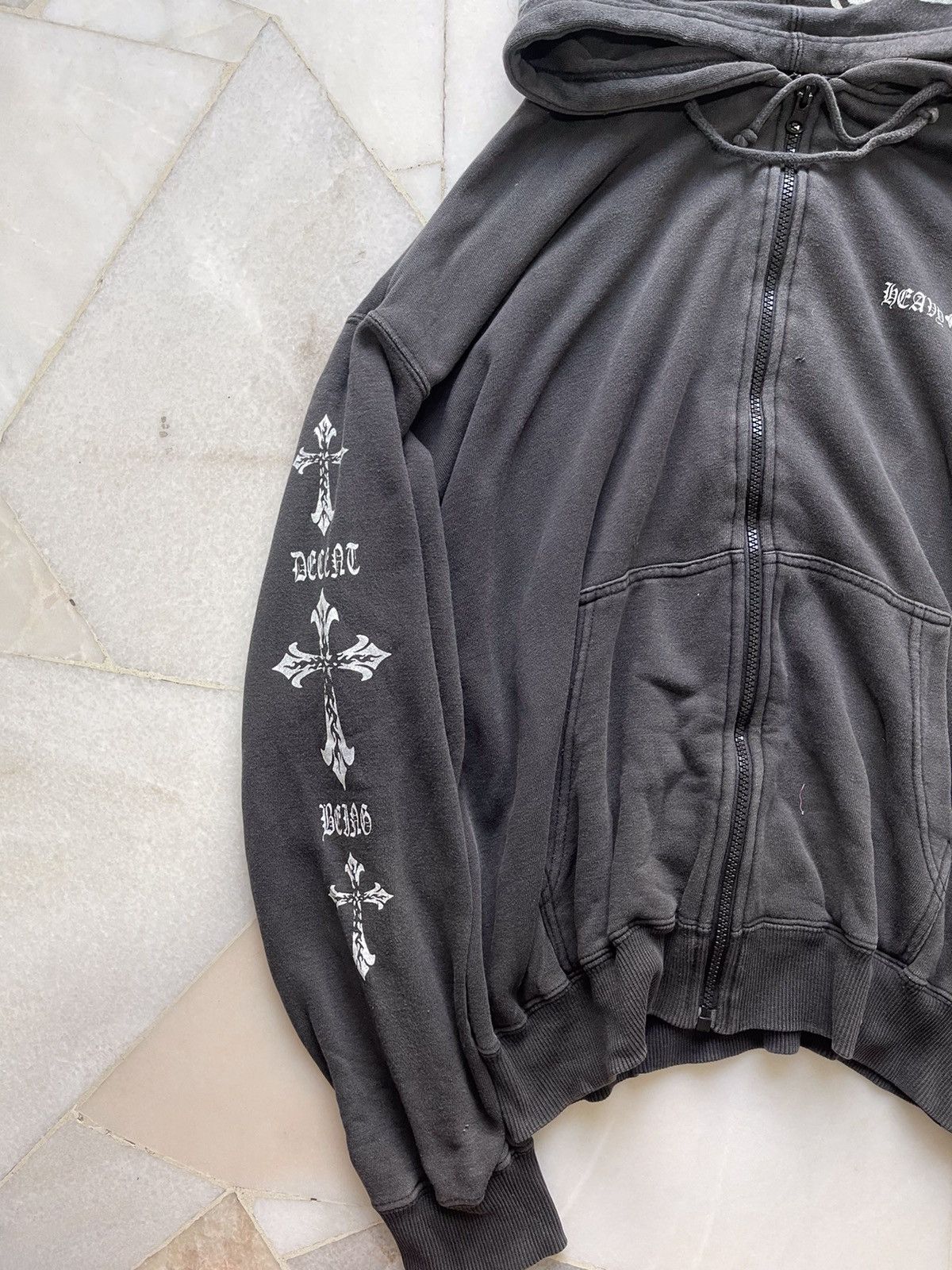 Beauty Beast 2000s Y2K Third Row Heavy Black Cross Faded Hoodie A4 Size US L / EU 52-54 / 3 - 11 Thumbnail