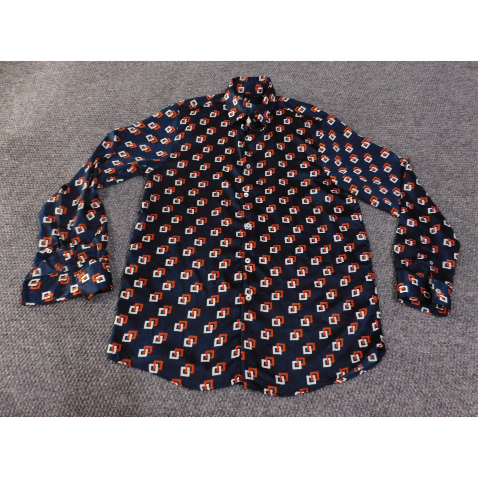 Zara Zara Shirt Mens Large Blue Geometric Print Regular Fit Button Up Long Sleeve Dress Shirt Size 42R - 2 Thumbnail