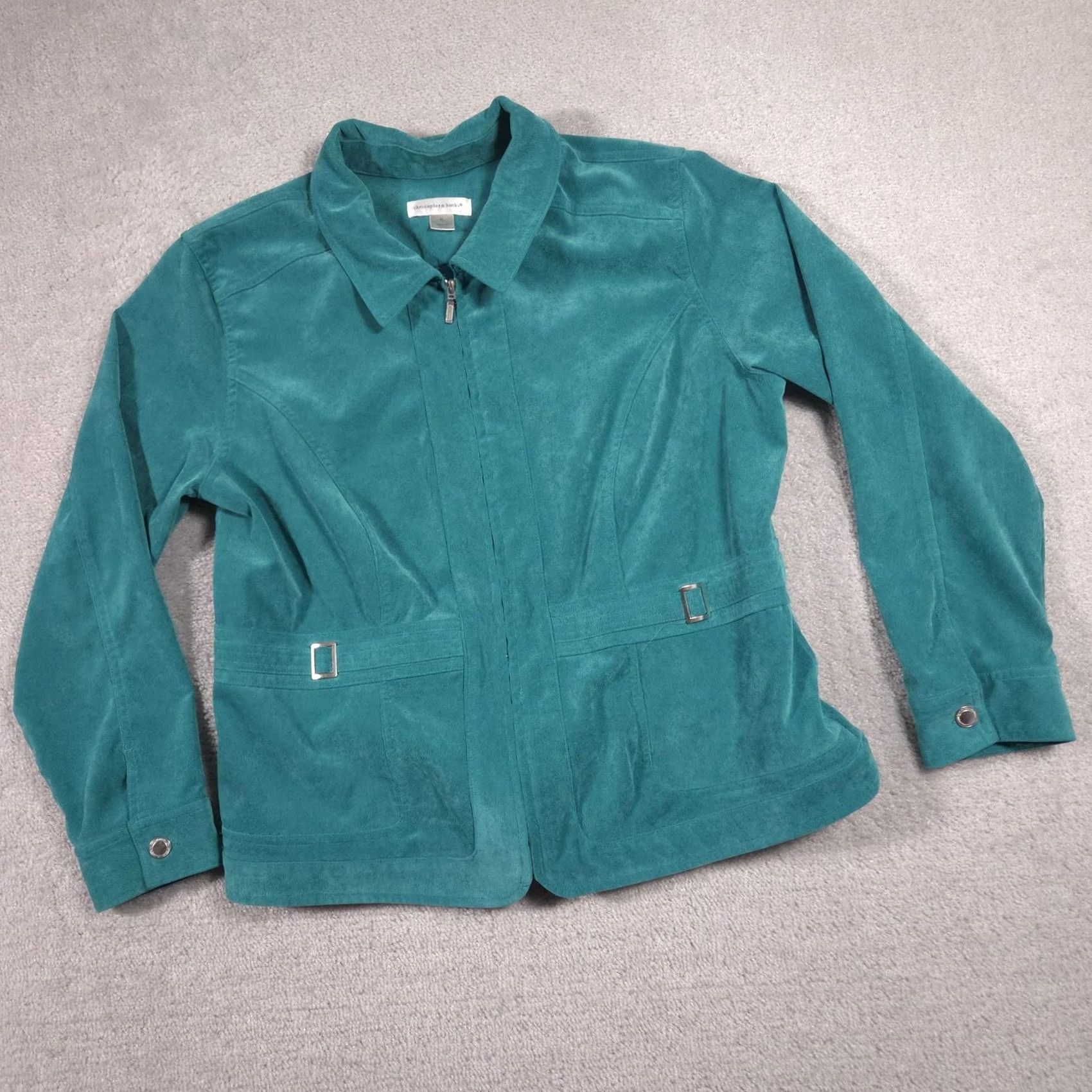 Vintage Christopher & Banks Jacket Womens XL Green Corduroy Full Zip Buckle Waist Casual Size XL / US 12-14 / IT 48-50 - 3 Thumbnail
