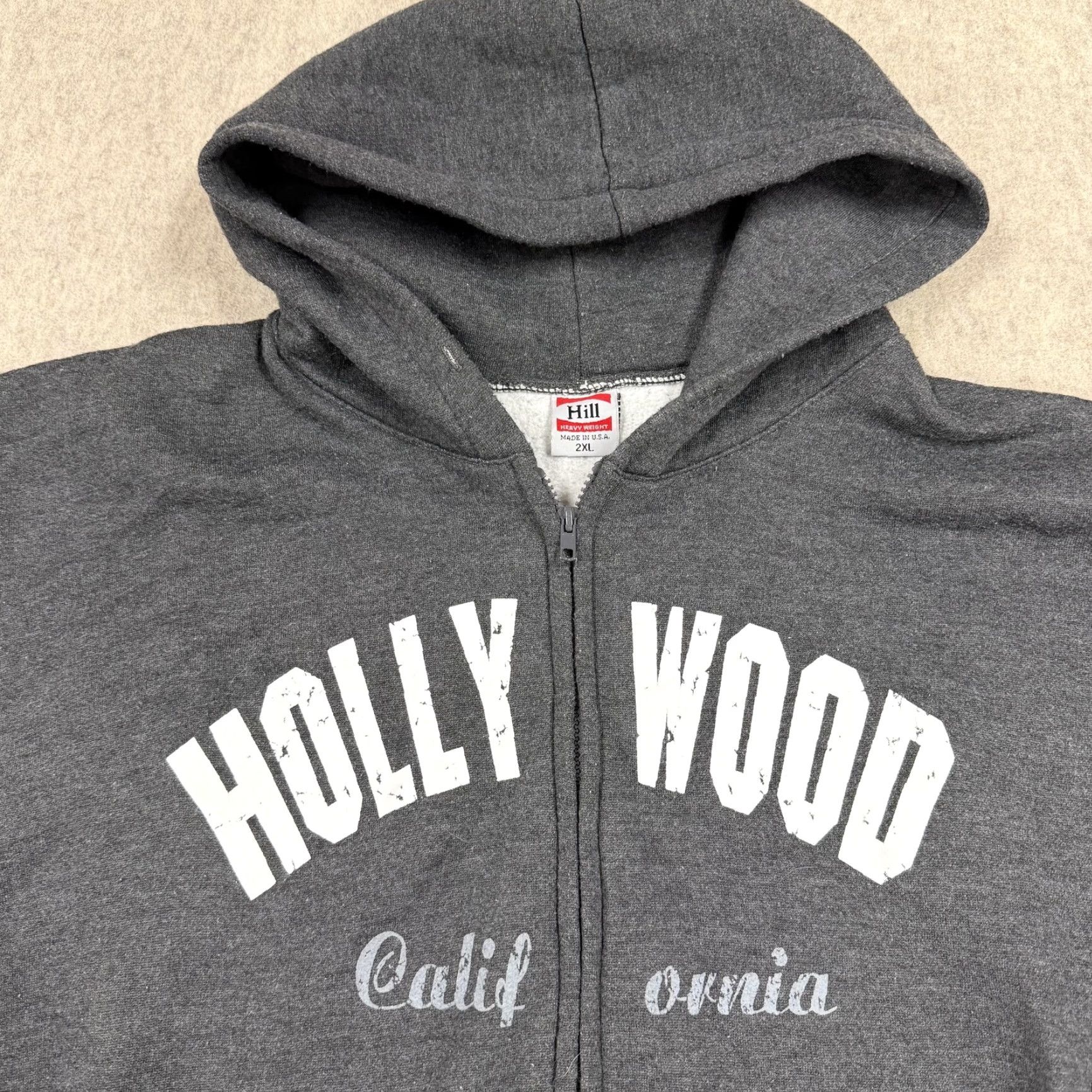 Vintage Hollywood California Hoodie Mens 2XL Gray Full Zip Made in USA Heavyweight Hill Hoodie Mens 2XL Gray Full Zip Size US XXL / EU 58 / 5 - 3 Thumbnail