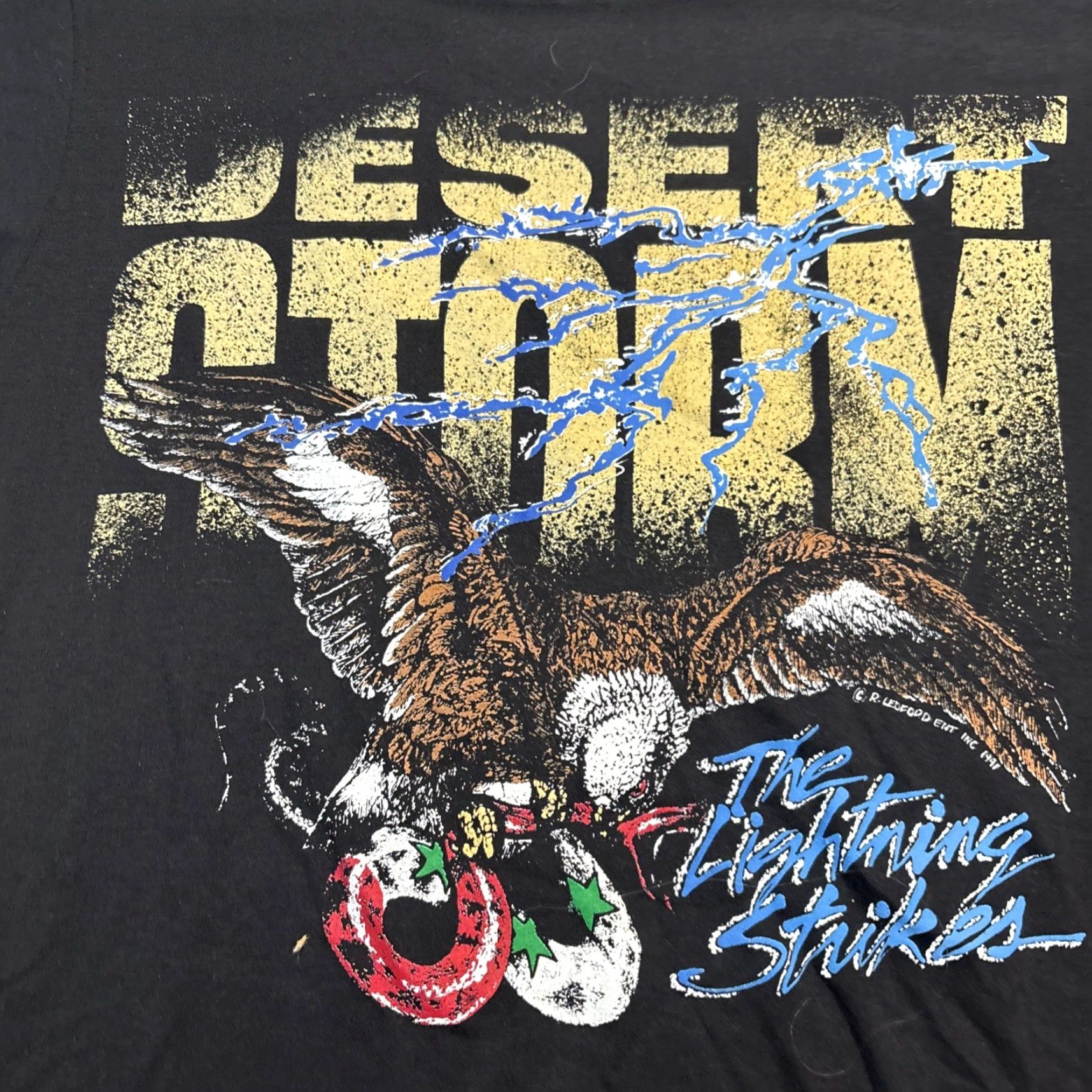 Vintage VINTAGE Miller T Shirt Desert Storm Graphic Eagle The lightning Strikes Large Mens L Black 90s Military Size US L / EU 52-54 / 3 - 2 Thumbnail