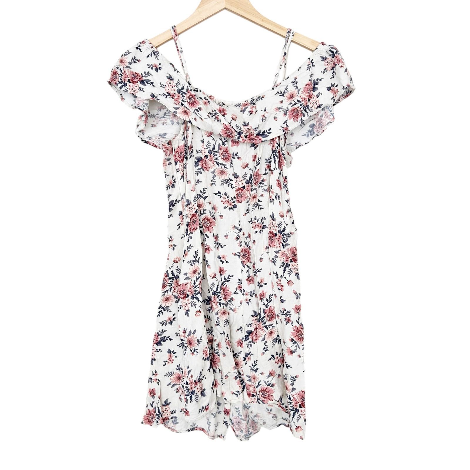 American Eagle Outfitters American Eagle Cream Pink Floral Ruffle Top Dress Sz 6 Size M / US 6-8 / IT 42-44 - 4 Thumbnail