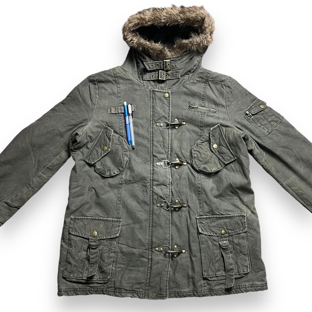 14th Addiction × Japanese Brand × Le Grande Bleu (L.G.B.) 🇯🇵 CRAZY ANGEL MULTIPOCKET BONDAGE FUR HOODIE JACKET Size US XL / EU 56 / 4 - 8 Thumbnail
