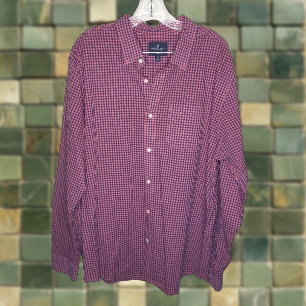 American Eagle Outfitters American Eagle Mens Shirt 2XL Pink Blue Long Sleeve Button Up Size US XXL / EU 58 / 5 - 1 Thumbnail